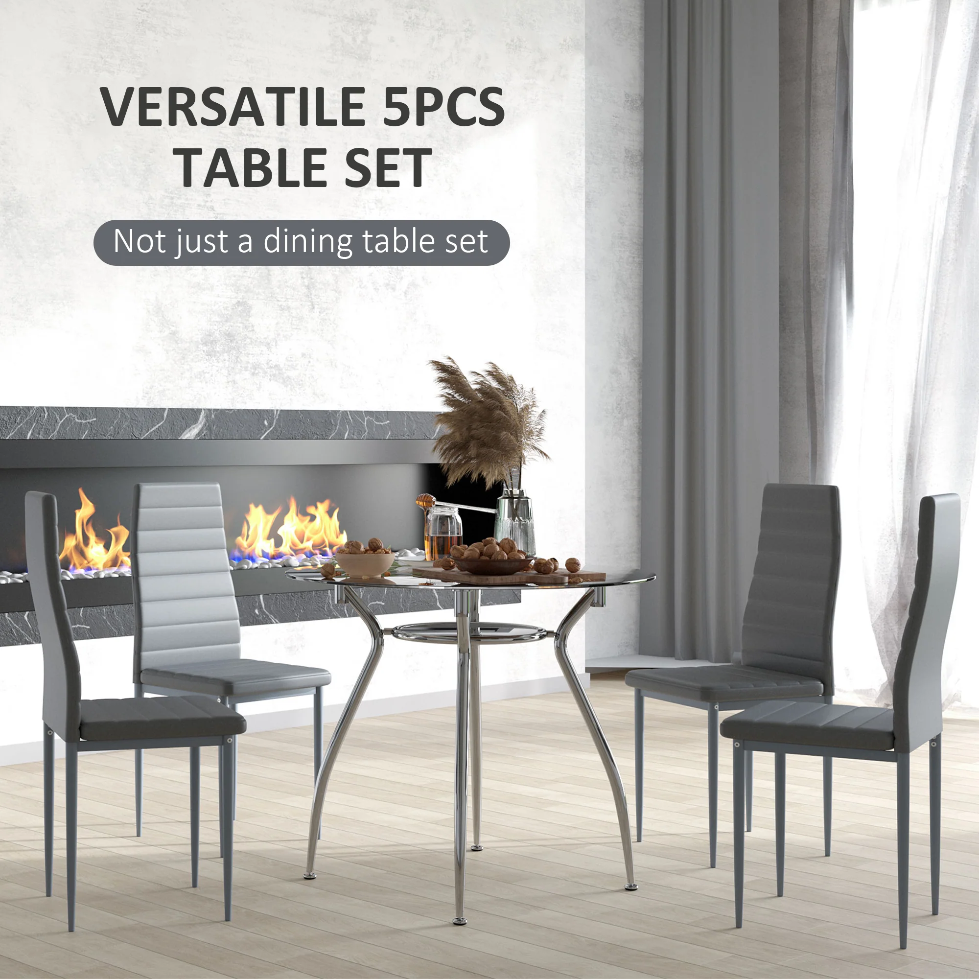 HOMCOM Round Dining Table Set For 4, Kitchen Table And Chairs With Cushion - Image 3