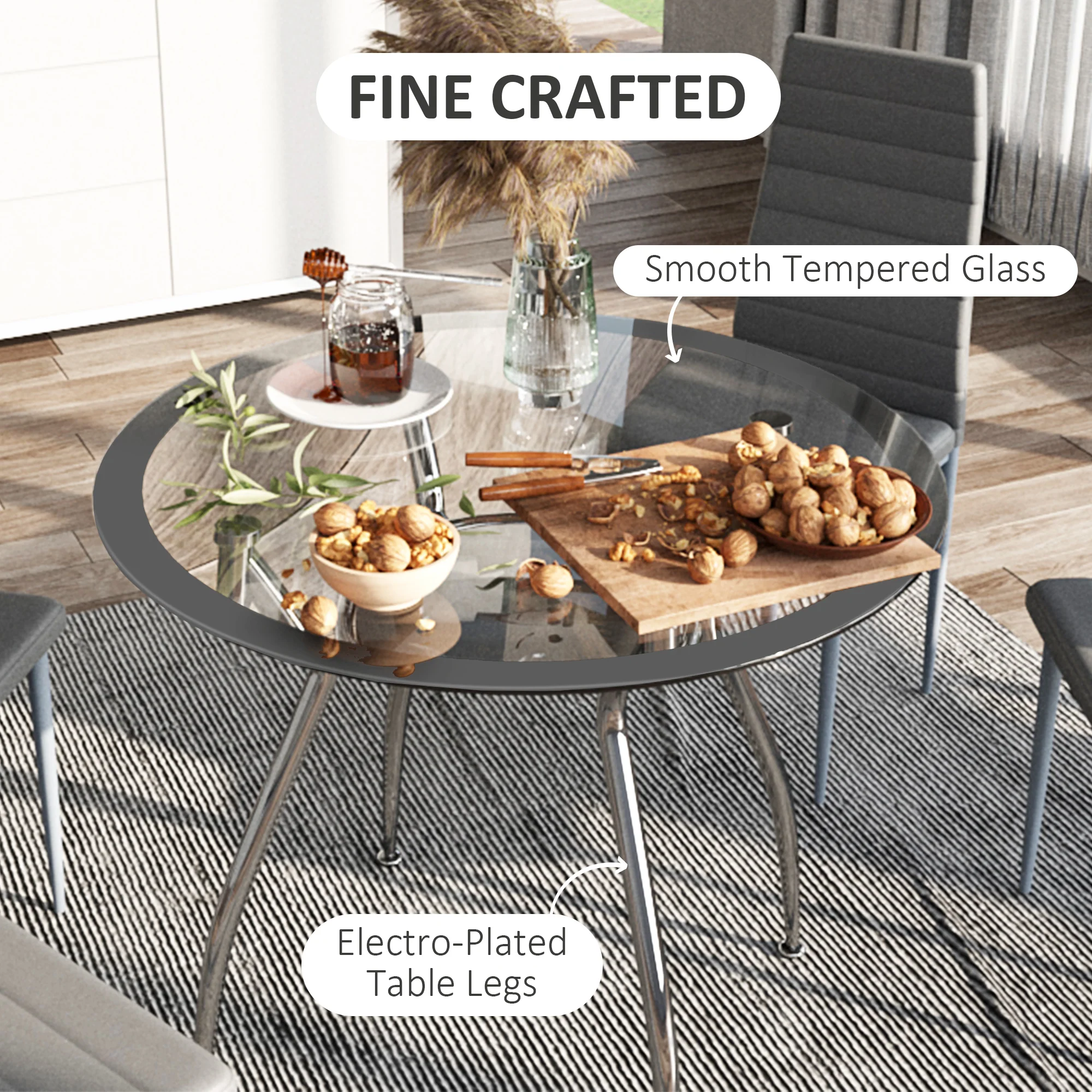 HOMCOM Round Dining Table Set For 4, Kitchen Table And Chairs With Cushion - Image 4