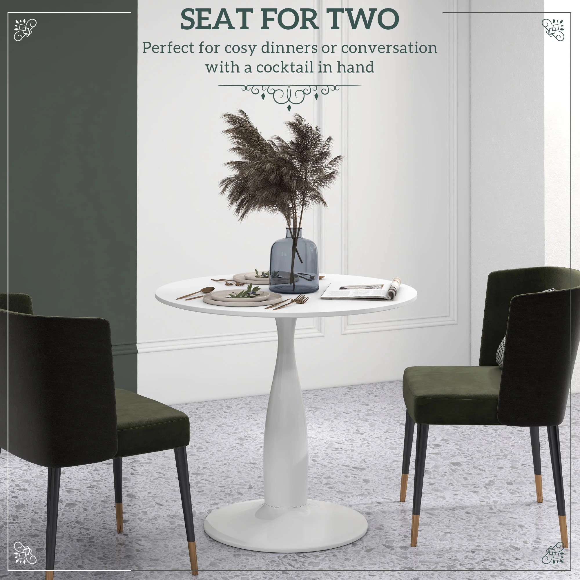 HOMCOM Round Dining Table With Steel Base For Living Room, Dining Room - Image 3