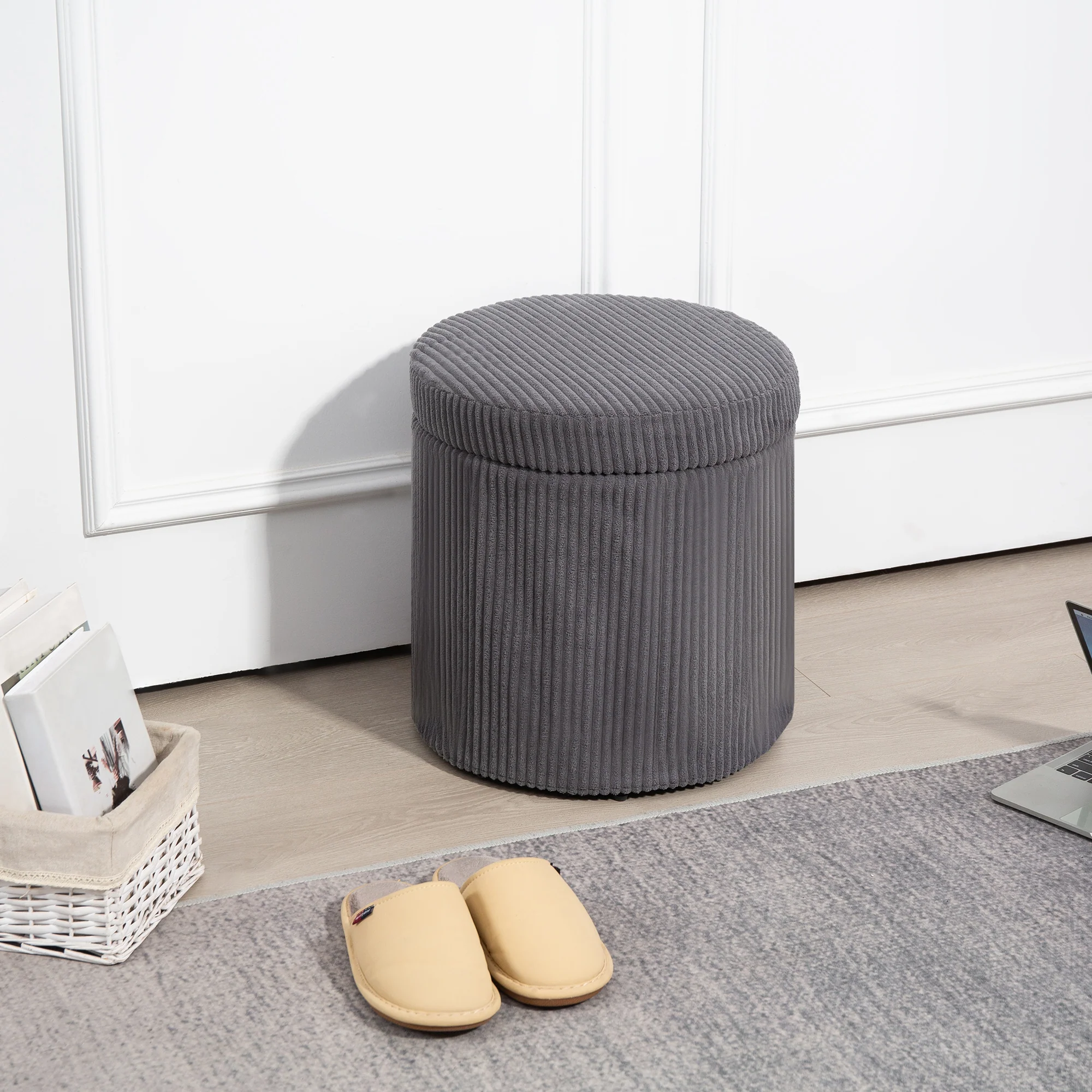 HOMCOM Round Storage Ottoman with Lid, Vanity Stool with Storage - Image 11