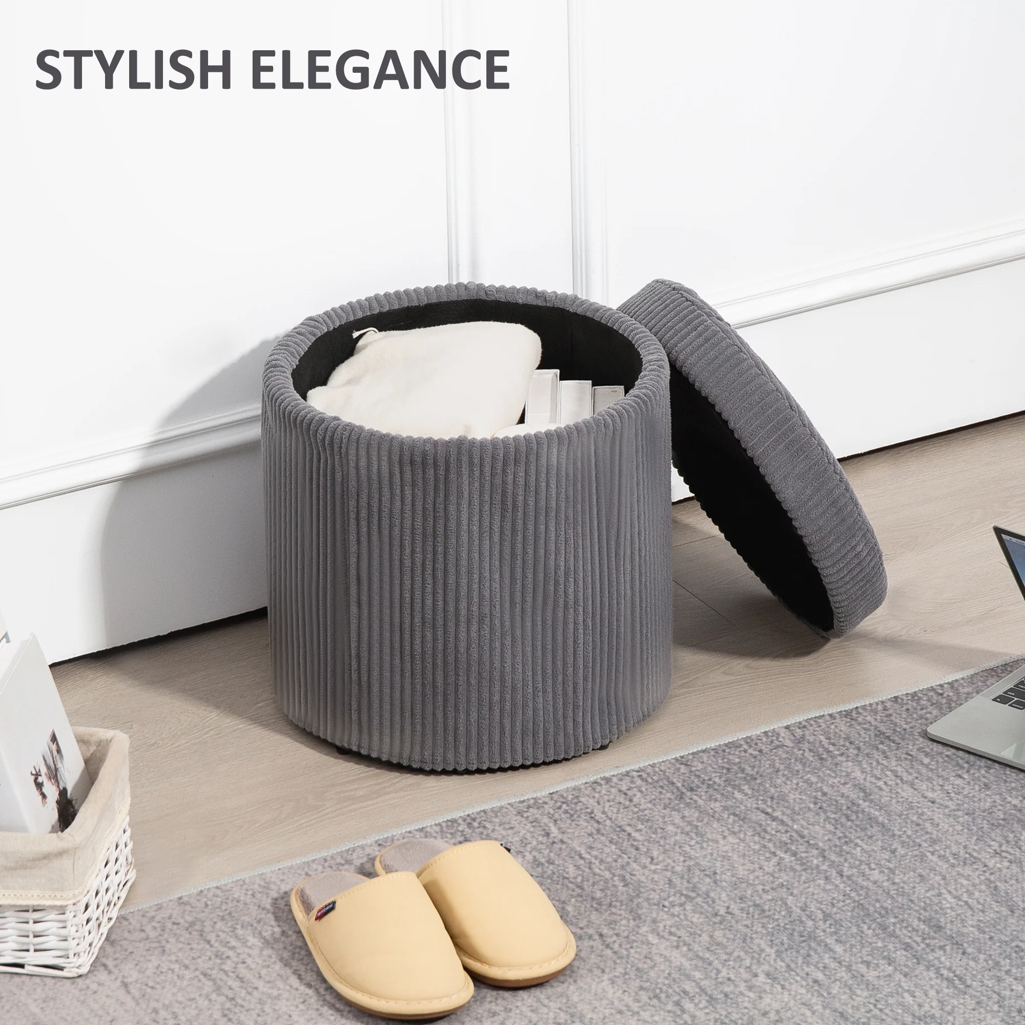 HOMCOM Round Storage Ottoman with Lid, Vanity Stool with Storage - Image 12