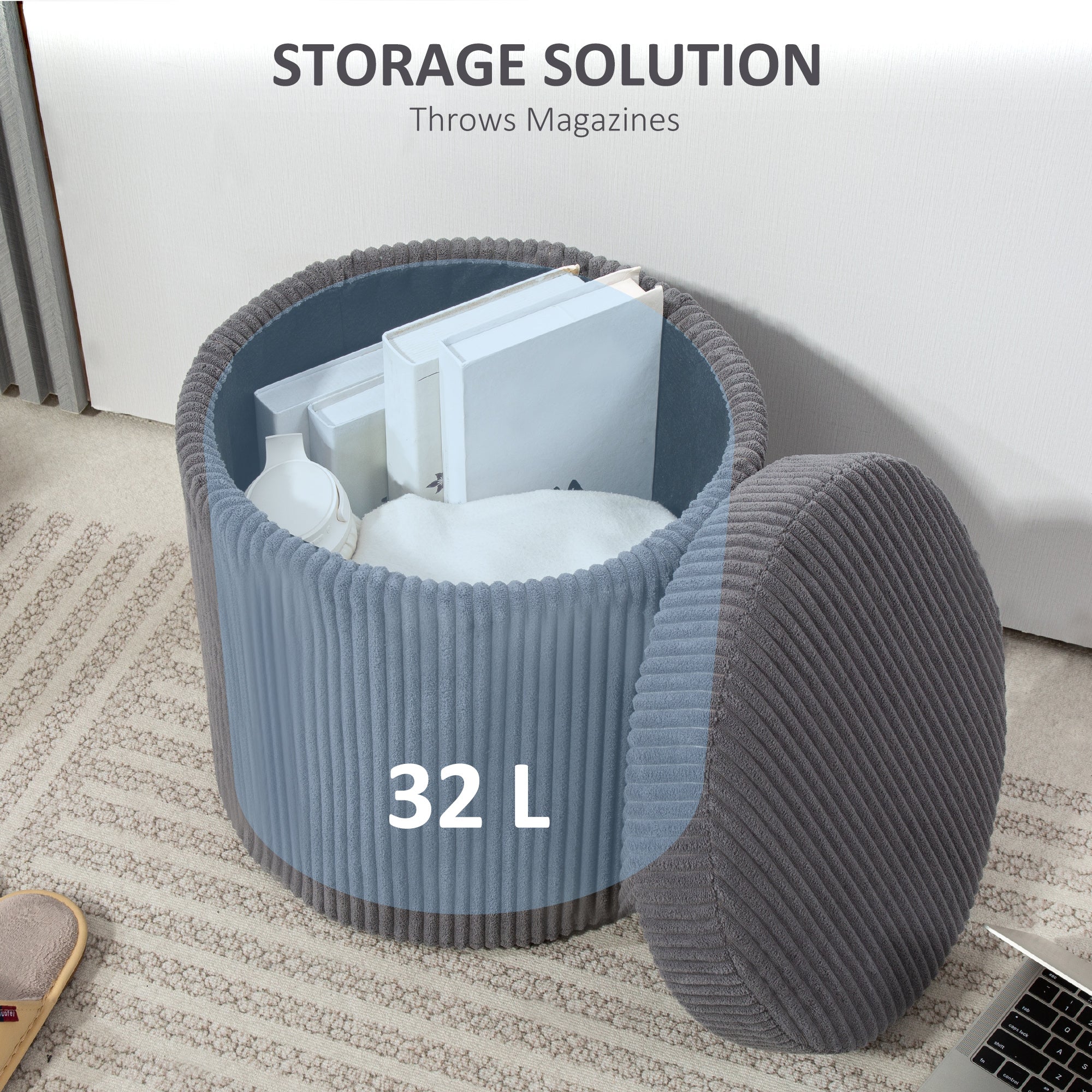 HOMCOM Round Storage Ottoman with Lid, Vanity Stool with Storage - Image 15