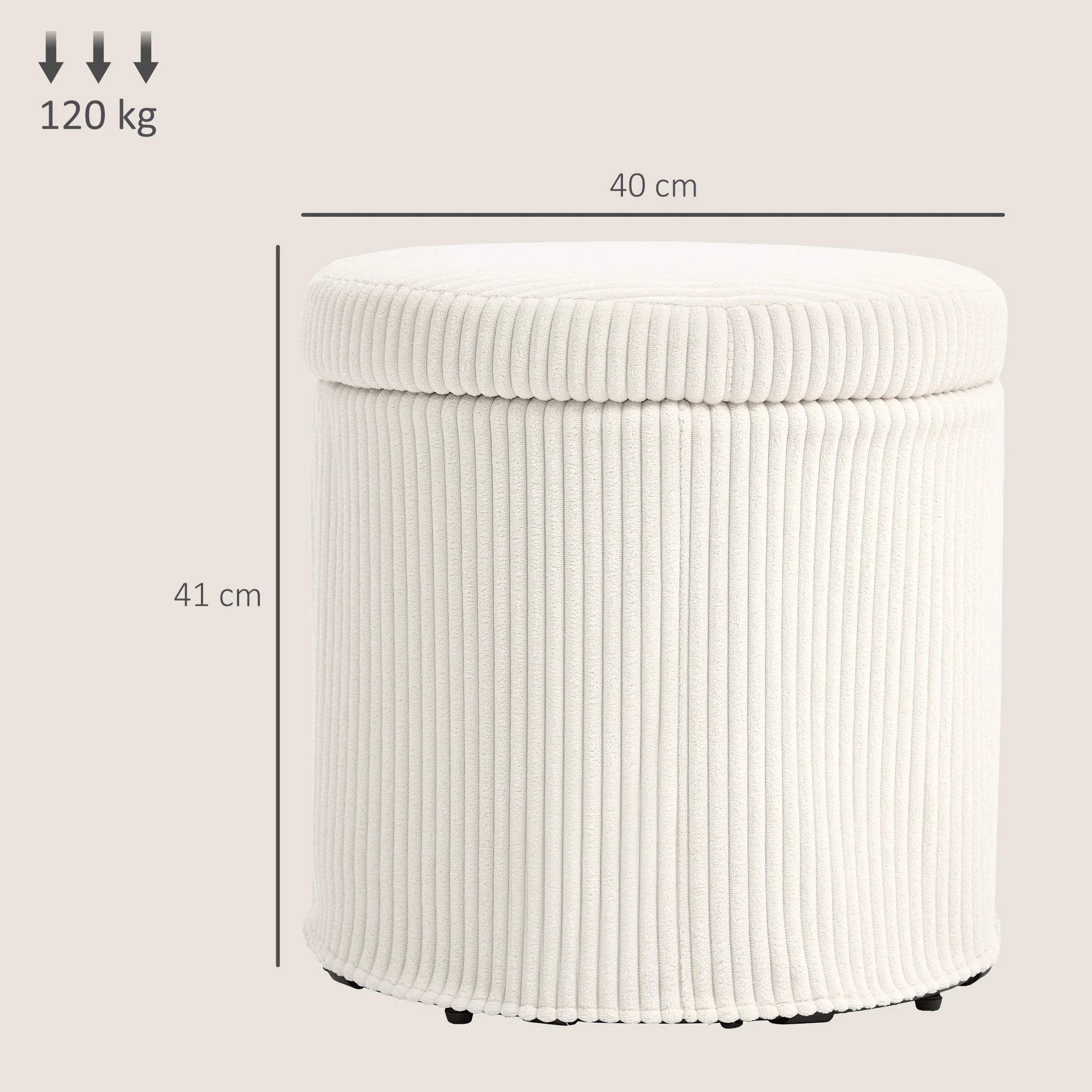 HOMCOM Round Storage Ottoman with Lid, Vanity Stool with Storage - Image 5