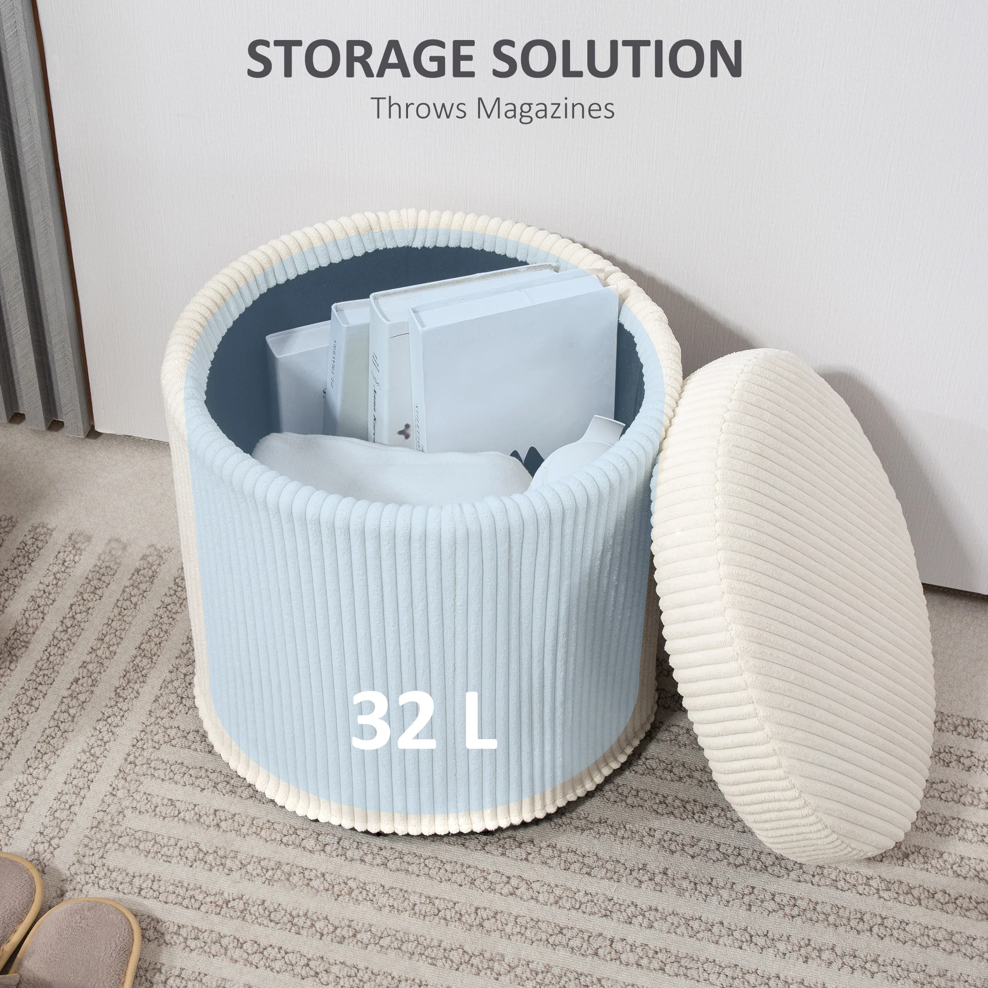 HOMCOM Round Storage Ottoman with Lid, Vanity Stool with Storage - Image 6