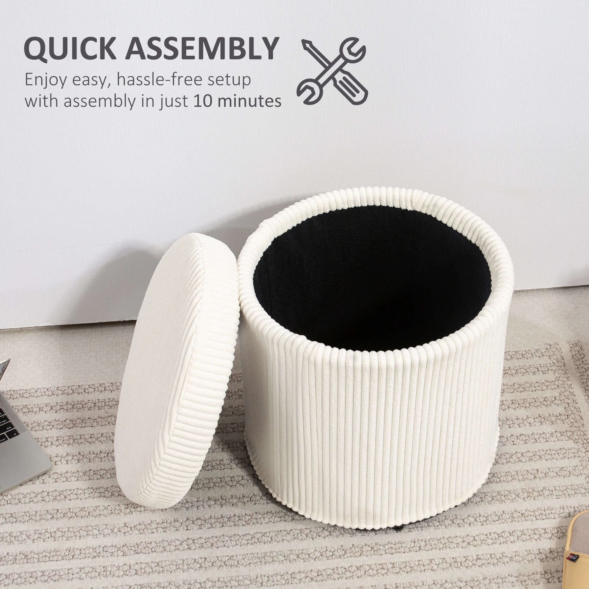 HOMCOM Round Storage Ottoman with Lid, Vanity Stool with Storage - Image 7