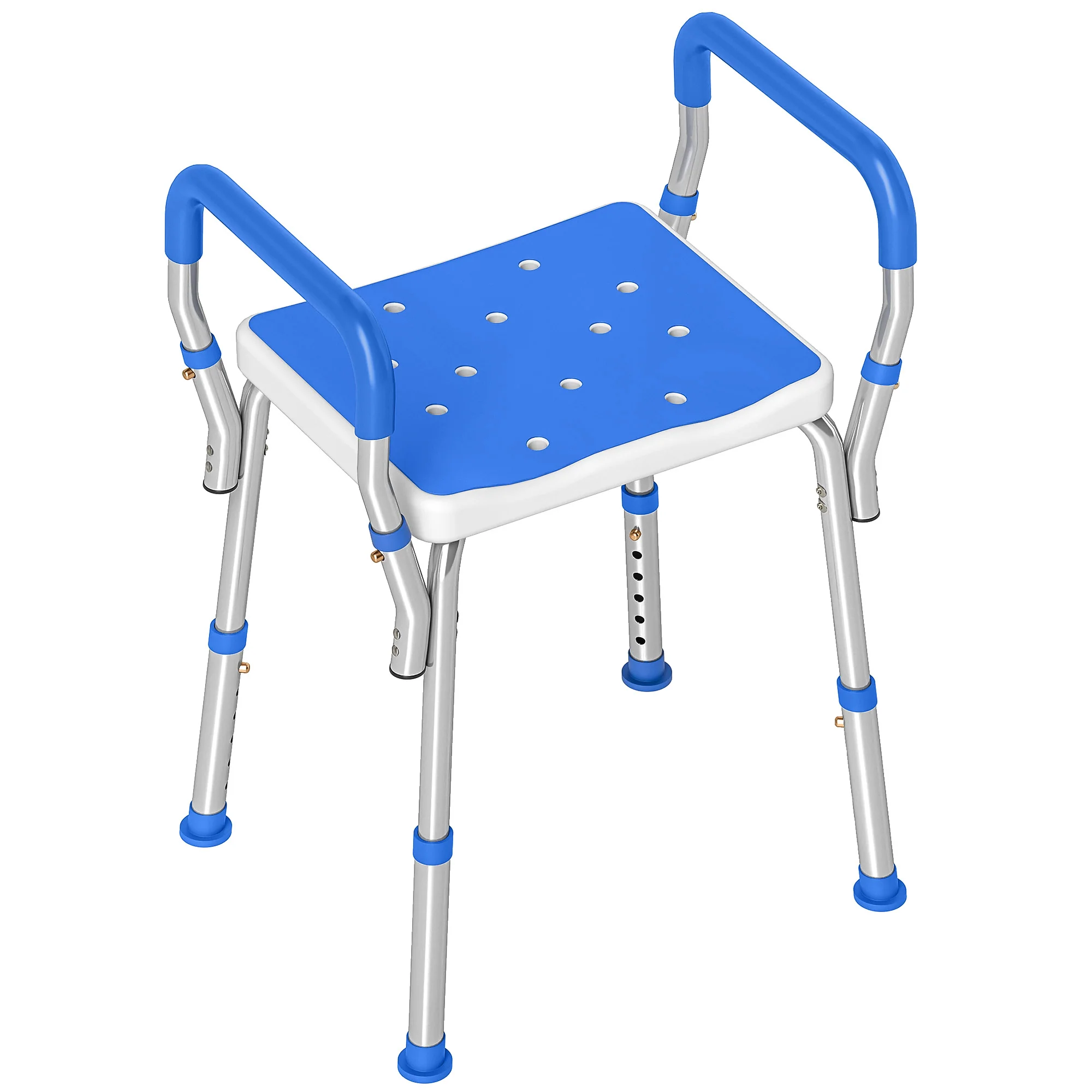 HOMCOM Rust-Free Aluminium Bath Chair With Adjustable Height, Dark Blue