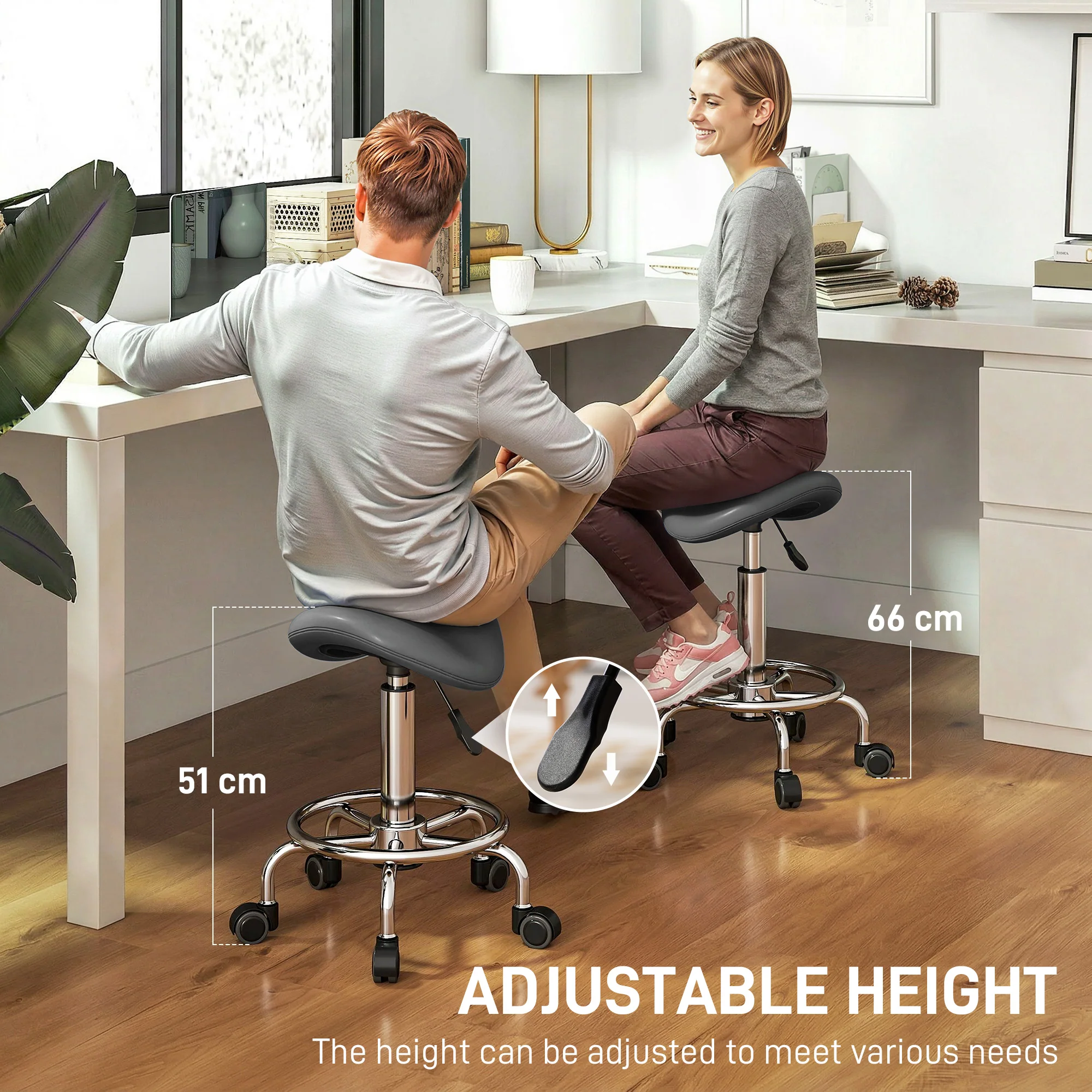HOMCOM Saddle Chair, Rolling Salon Stool for Massage Spa, Grey - Image 3