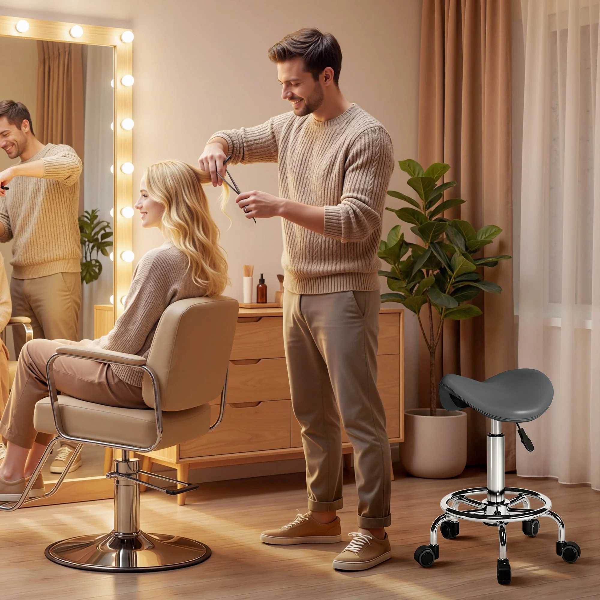 HOMCOM Saddle Chair, Rolling Salon Stool for Massage Spa, Grey - Image 8