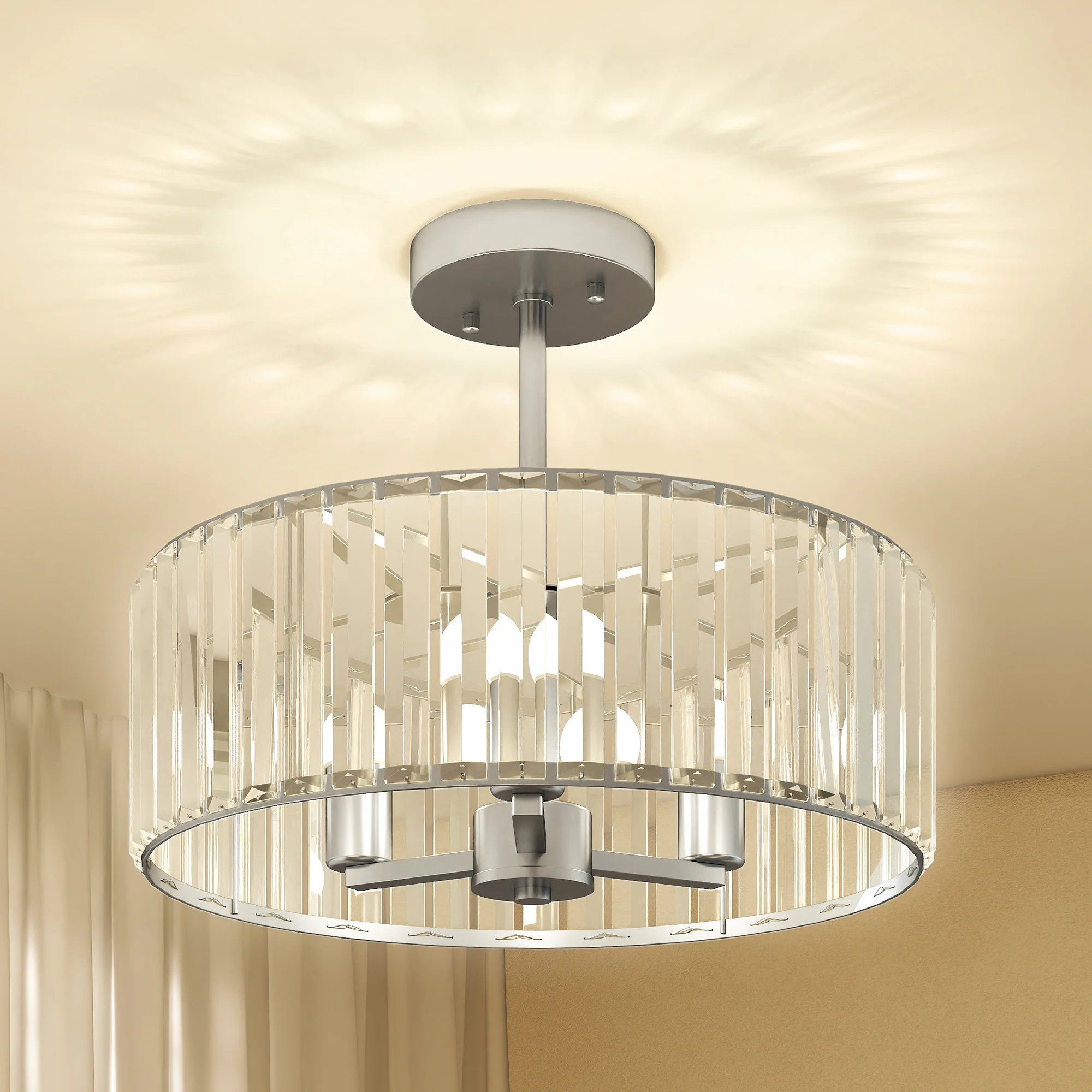HOMCOM Semi Flush Mount Modern Crystal Chandelier Ceiling Light - Image 10