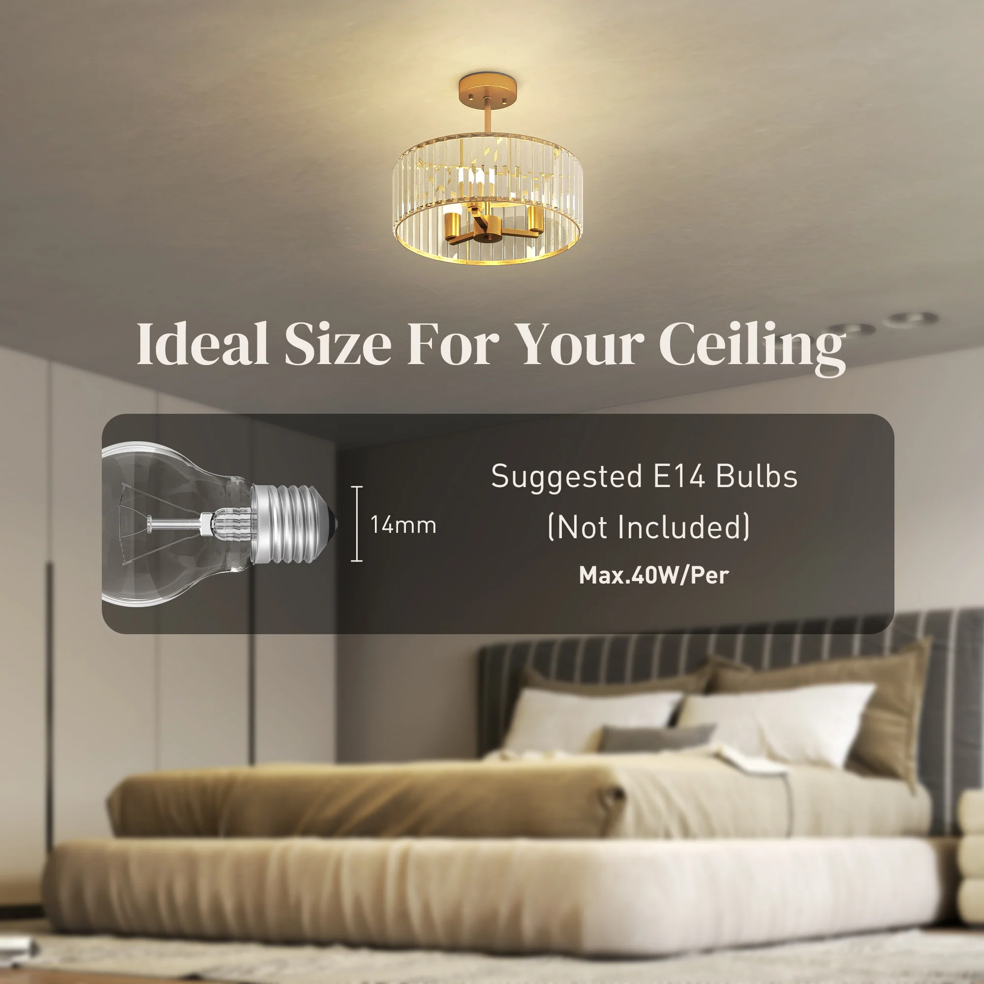 HOMCOM Semi Flush Mount Modern Crystal Chandelier Ceiling Light - Image 4