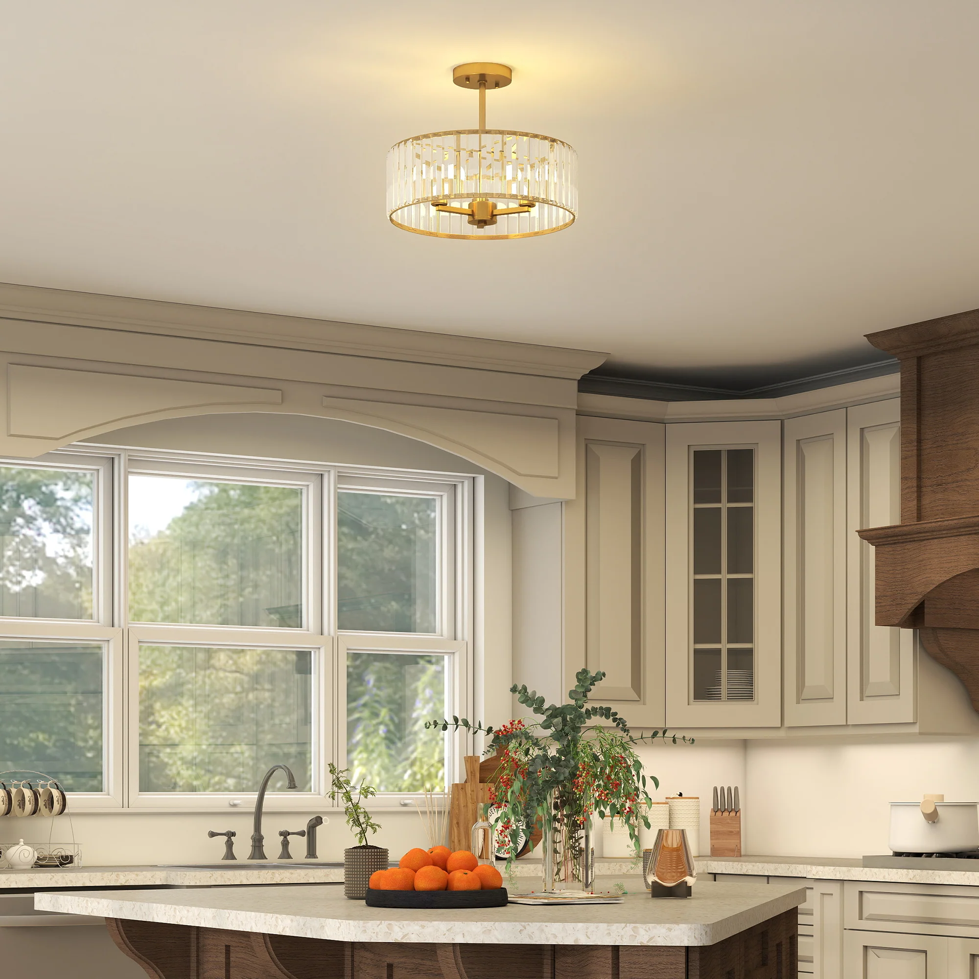 HOMCOM Semi Flush Mount Modern Crystal Chandelier Ceiling Light - Image 6