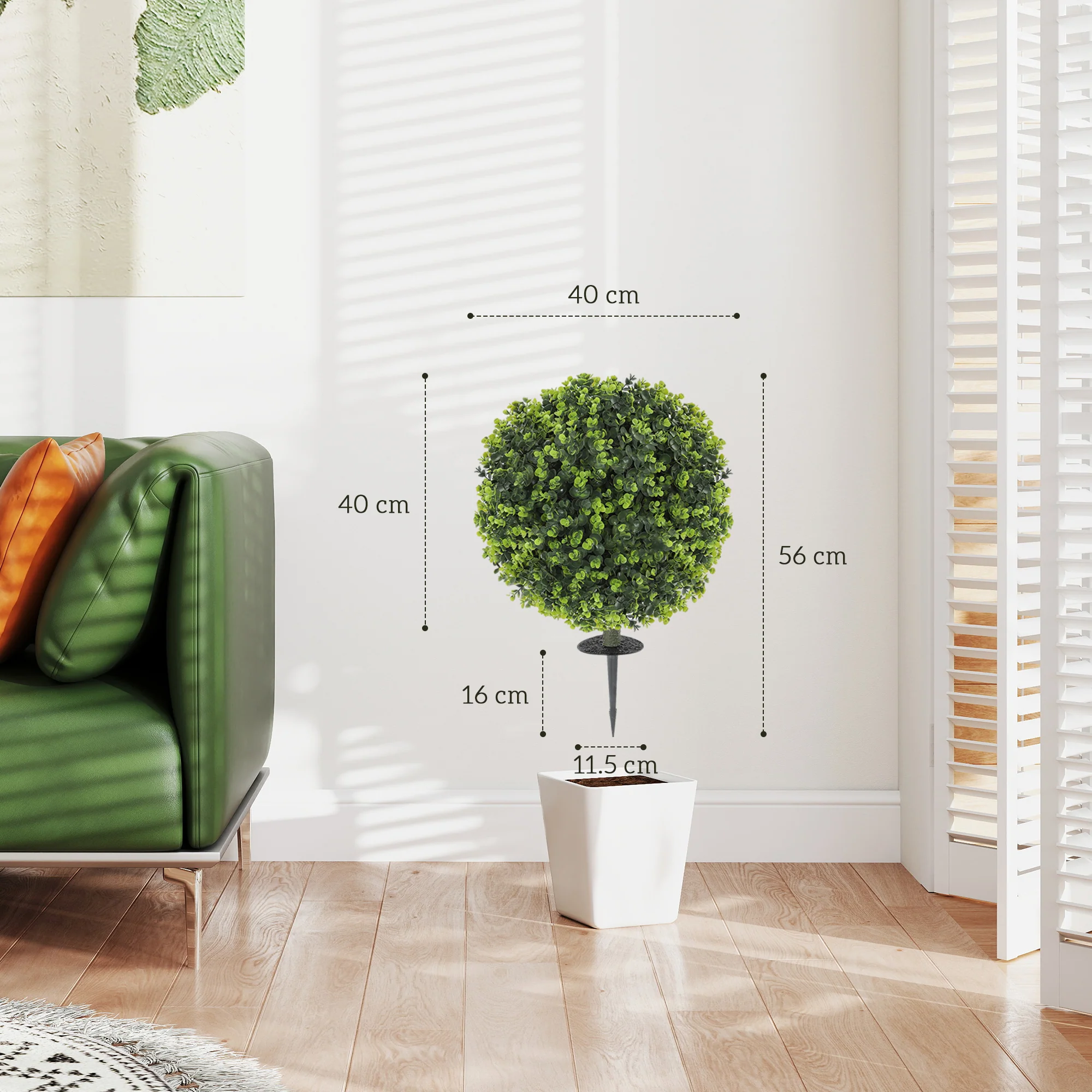 HOMCOM Set Of 2 40cm Artificial Boxwood Topiary Ball Bush For Indoor Outdoor - Image 3