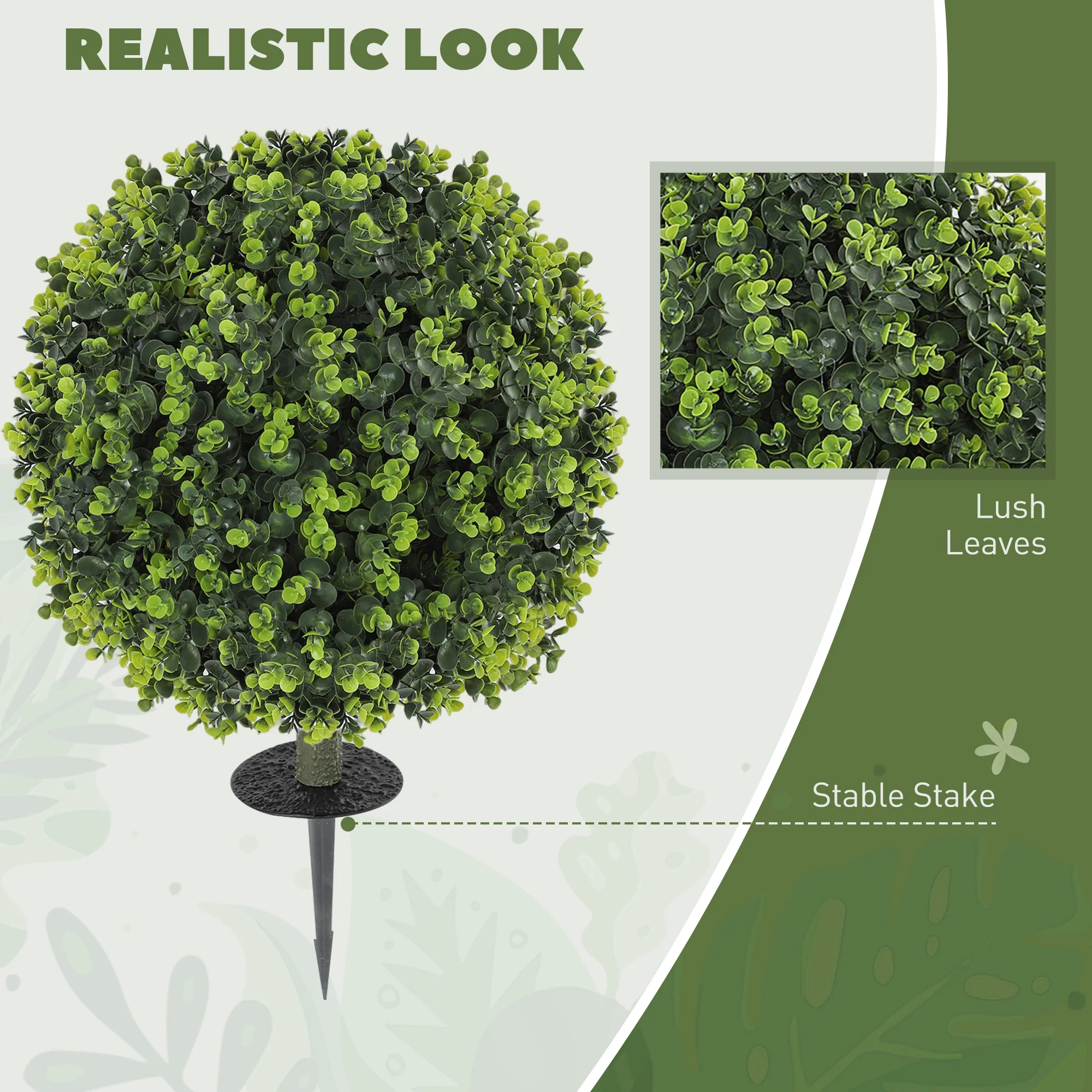 HOMCOM Set Of 2 40cm Artificial Boxwood Topiary Ball Bush For Indoor Outdoor - Image 4
