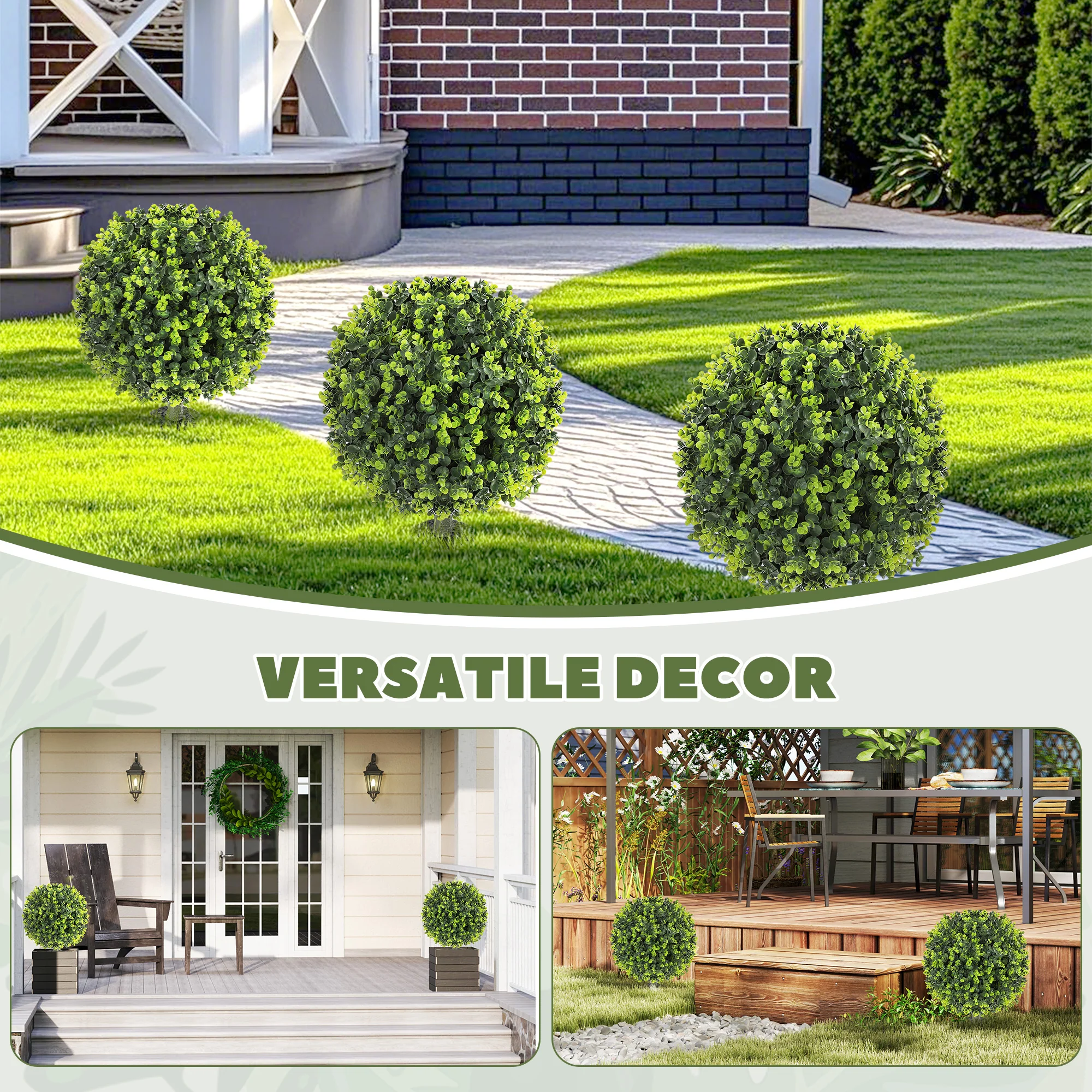 HOMCOM Set Of 2 40cm Artificial Boxwood Topiary Ball Bush For Indoor Outdoor - Image 6