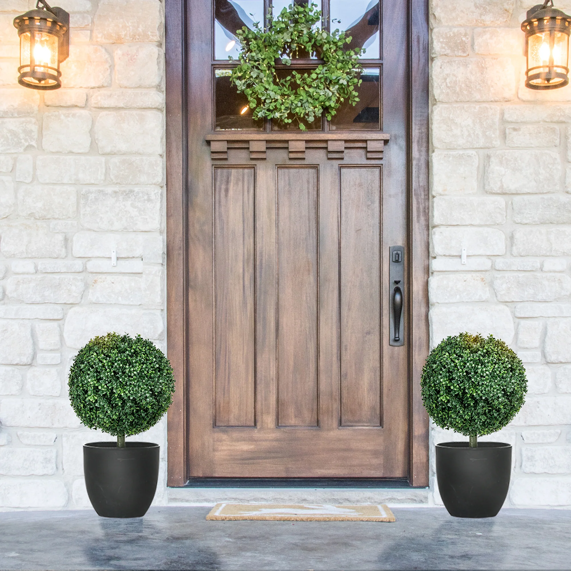 HOMCOM Set Of 2 Artificial Boxwood Topiary Trees With Ground Stake - Image 7