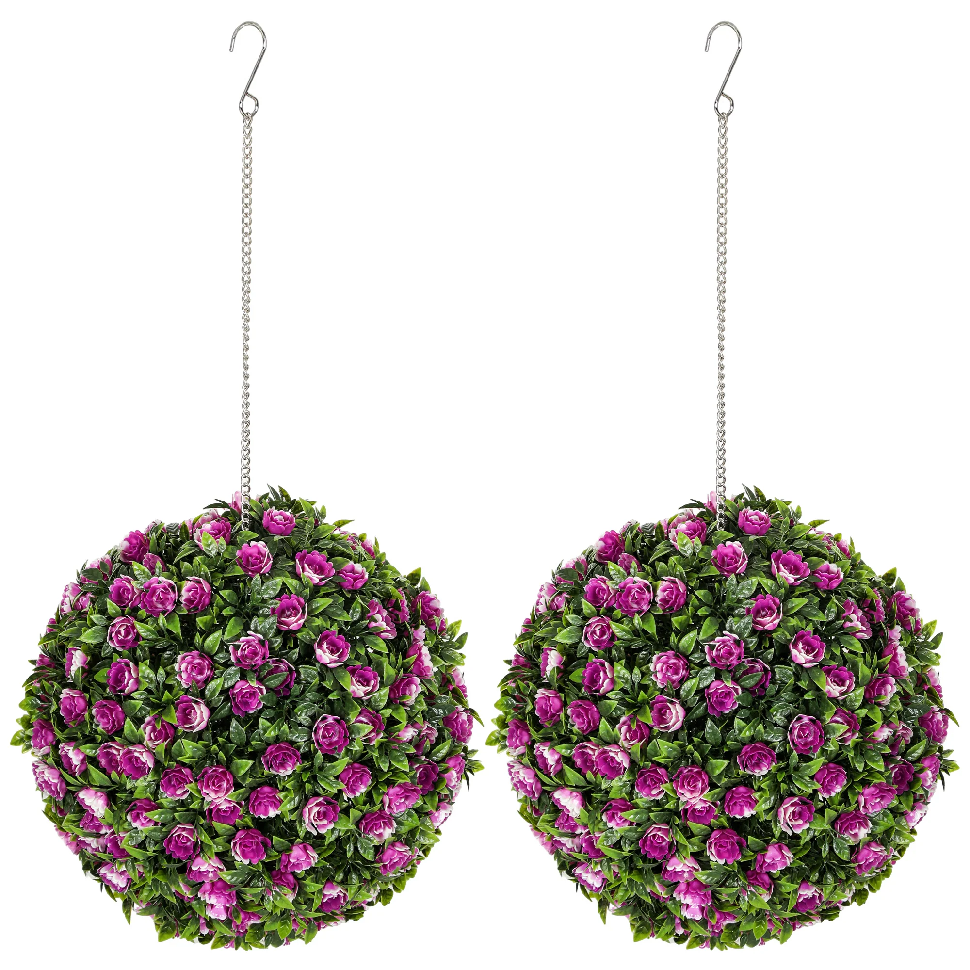 HOMCOM Set Of 2 Artificial Plant Topiary Rose Balls, Faux Plants - Image 10