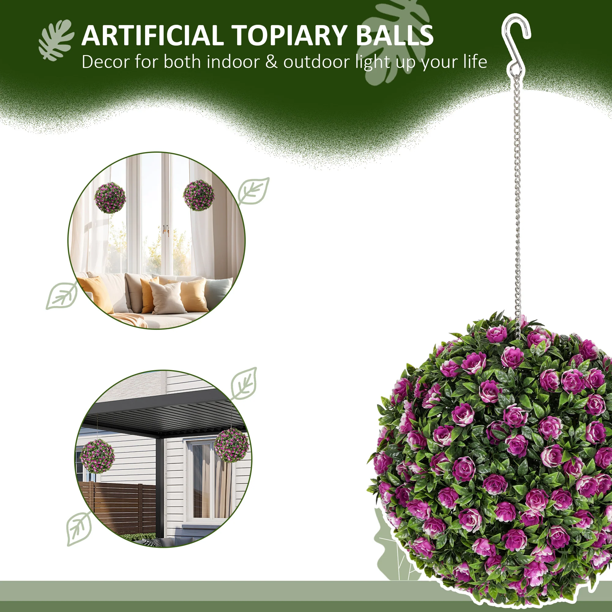 HOMCOM Set Of 2 Artificial Plant Topiary Rose Balls, Faux Plants - Image 12