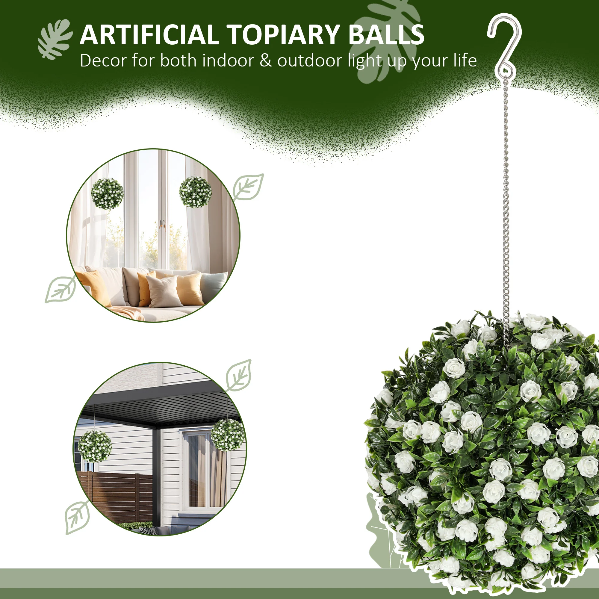 HOMCOM Set Of 2 Artificial Plant Topiary Rose Balls, Faux Plants - Image 21