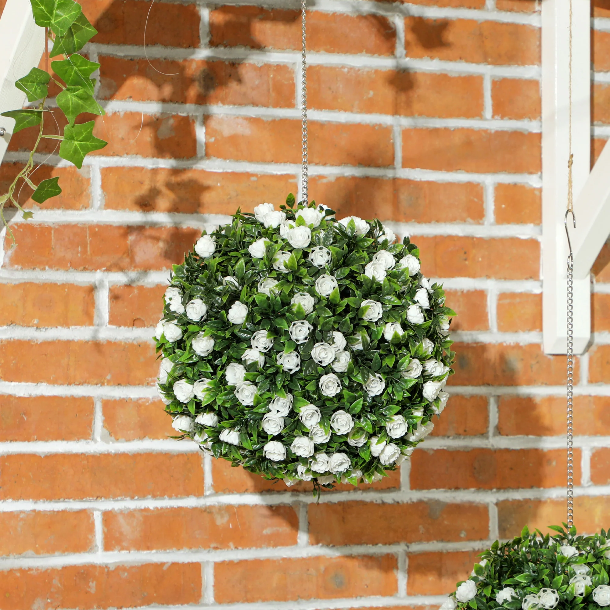HOMCOM Set Of 2 Artificial Plant Topiary Rose Balls, Faux Plants - Image 26