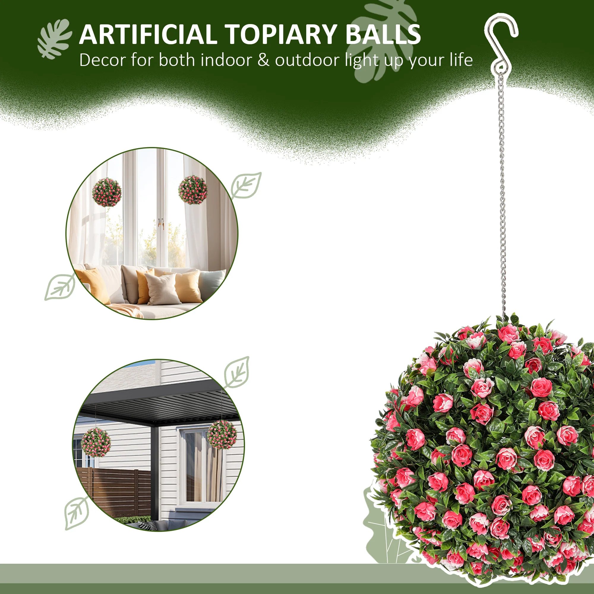 HOMCOM Set Of 2 Artificial Plant Topiary Rose Balls, Faux Plants - Image 3