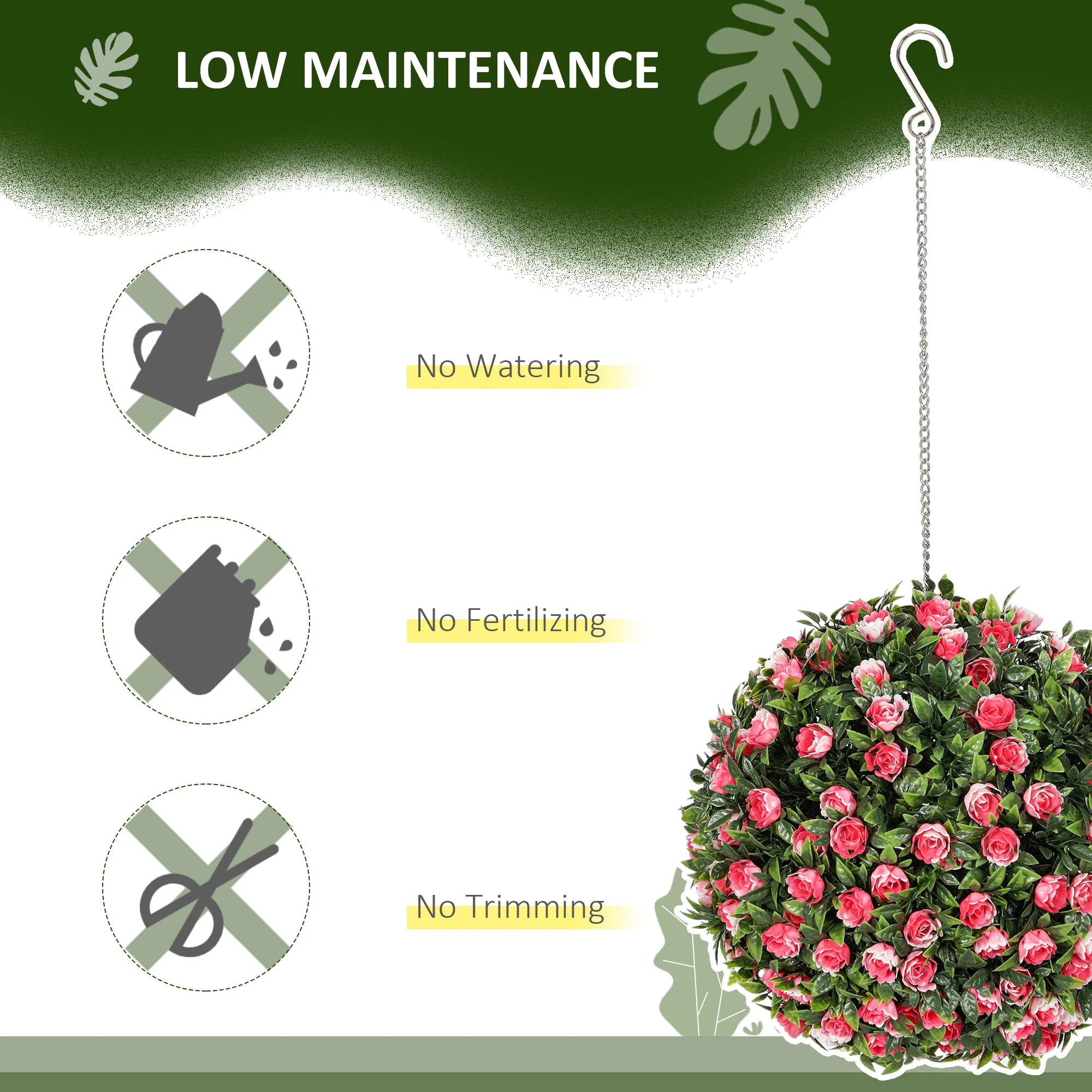 HOMCOM Set Of 2 Artificial Plant Topiary Rose Balls, Faux Plants - Image 4