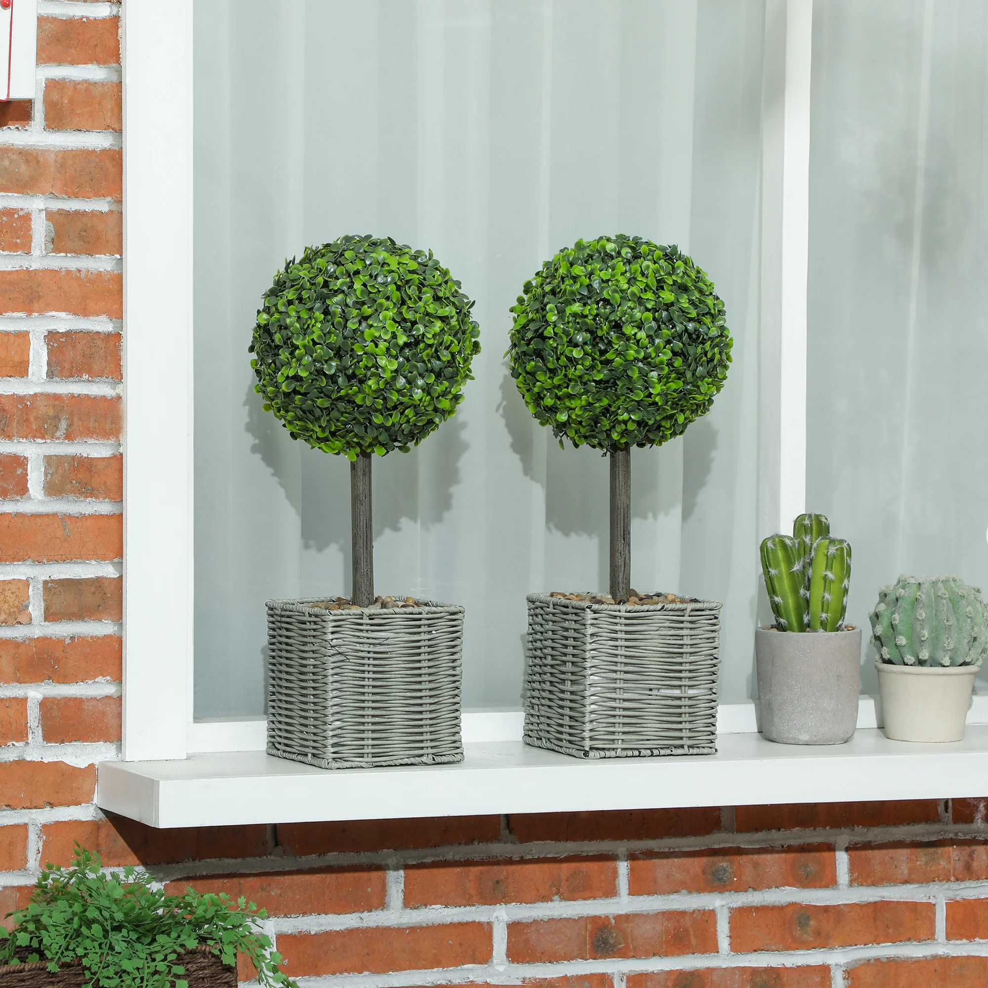 HOMCOM Set Of 2 Artificial Plants, 50cm Faux Boxwood Topiary Balls, Green - Image 2