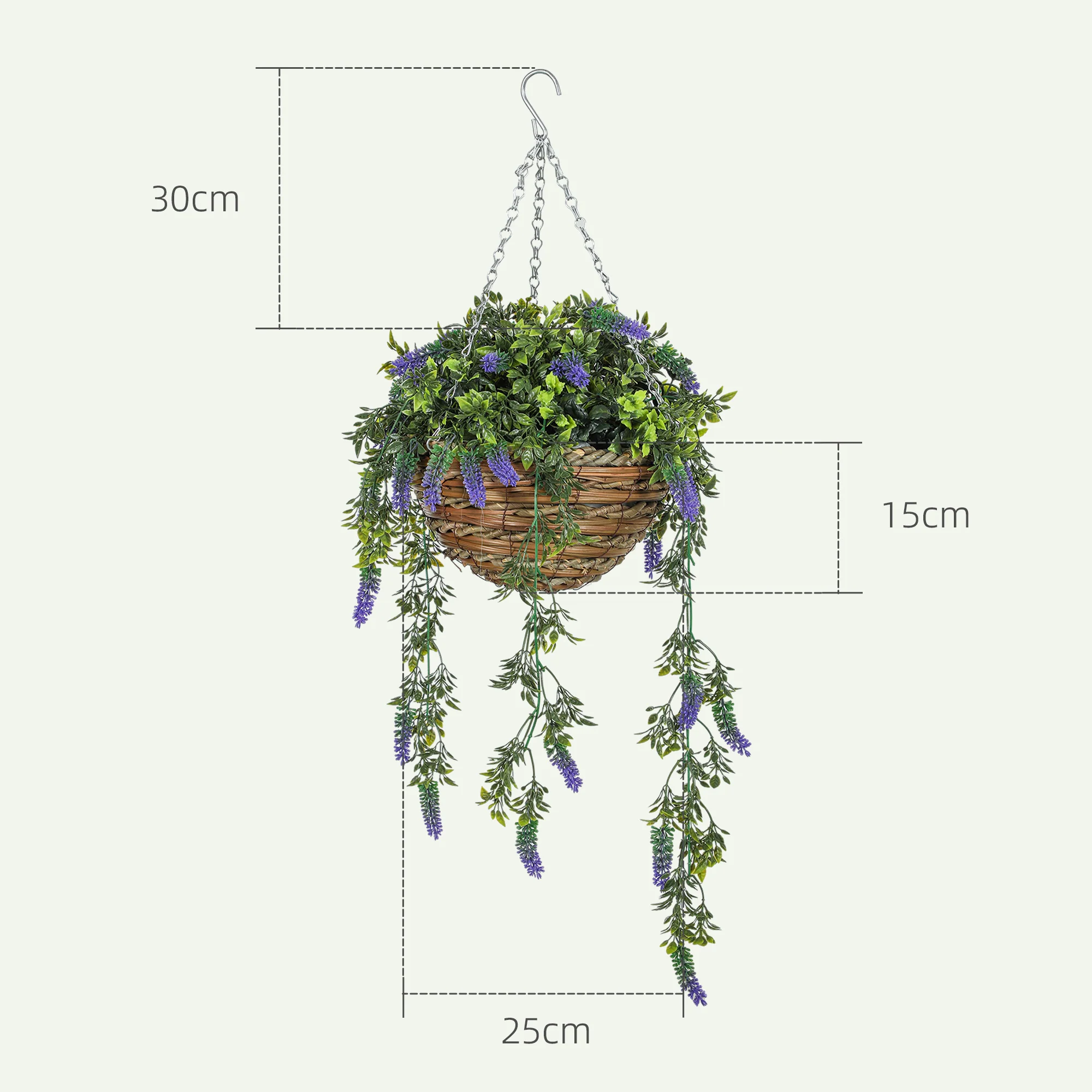 HOMCOM Set Of 2 Artificial Plants, Lavender Flowers In Basket, Purple - Image 5