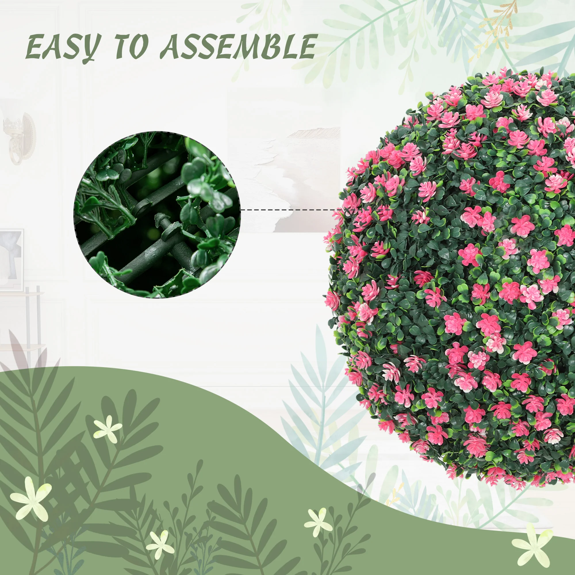 HOMCOM Set Of 2 Artificial Topiary Balls Indoor Outdoor Faux Boxwood Balls - Image 4