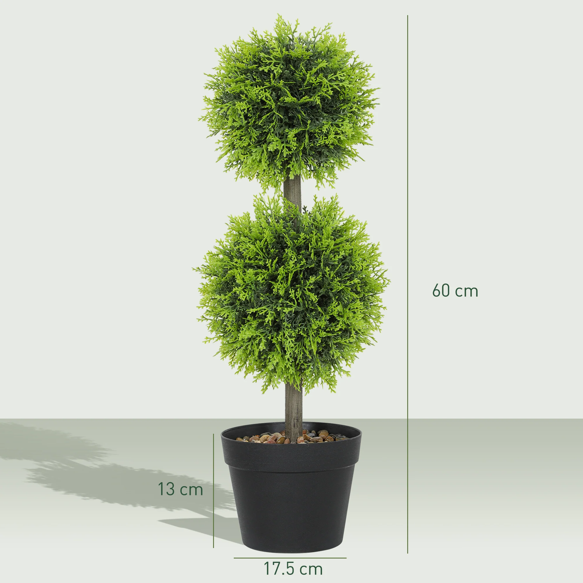 HOMCOM Set Of 2 Artificial Topiary Cypress Ball Trees With Pot And Pebbles - Image 5