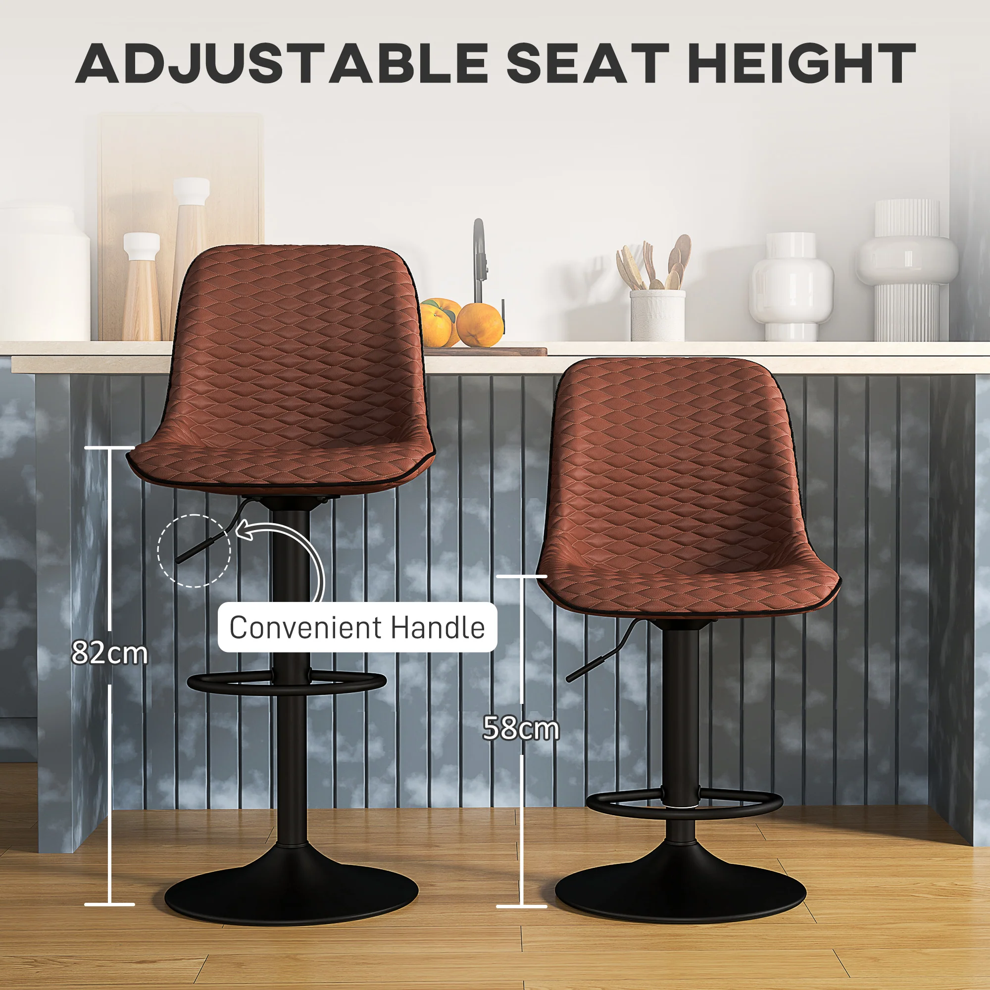 HOMCOM Set of 2 Bar Stools, Adjustable Swivel Breakfast Barstools - Image 4