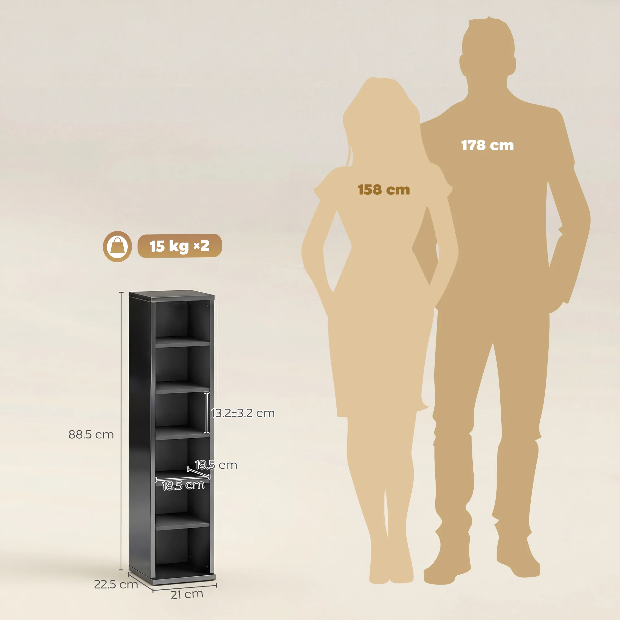 HOMCOM Set of 2 CD Storage Units with Adjustable Shelves, High Gloss Black - Image 3