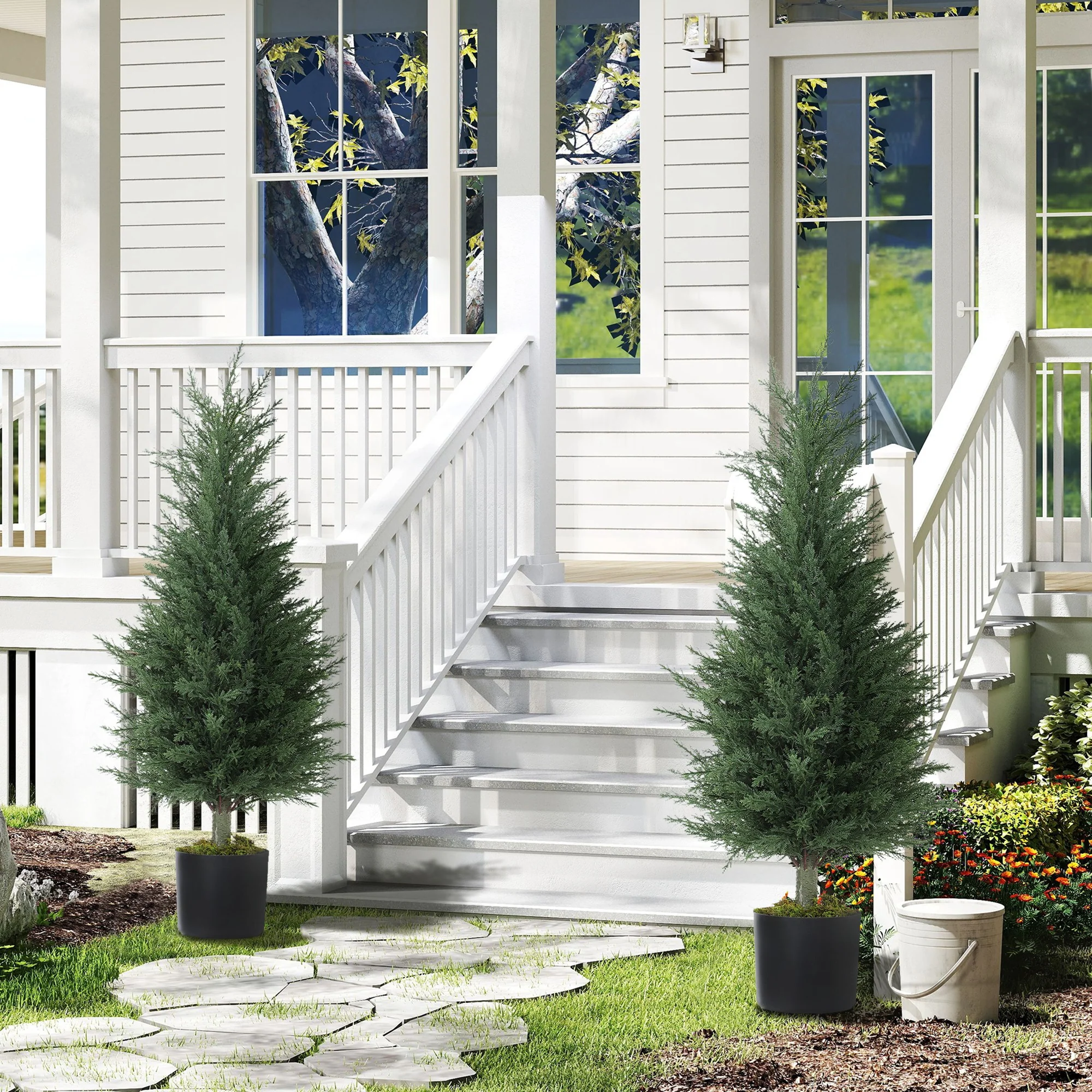 HOMCOM Set Of 2 Decorative Artificial Plant, Fake Plants For Home Decor - Image 2