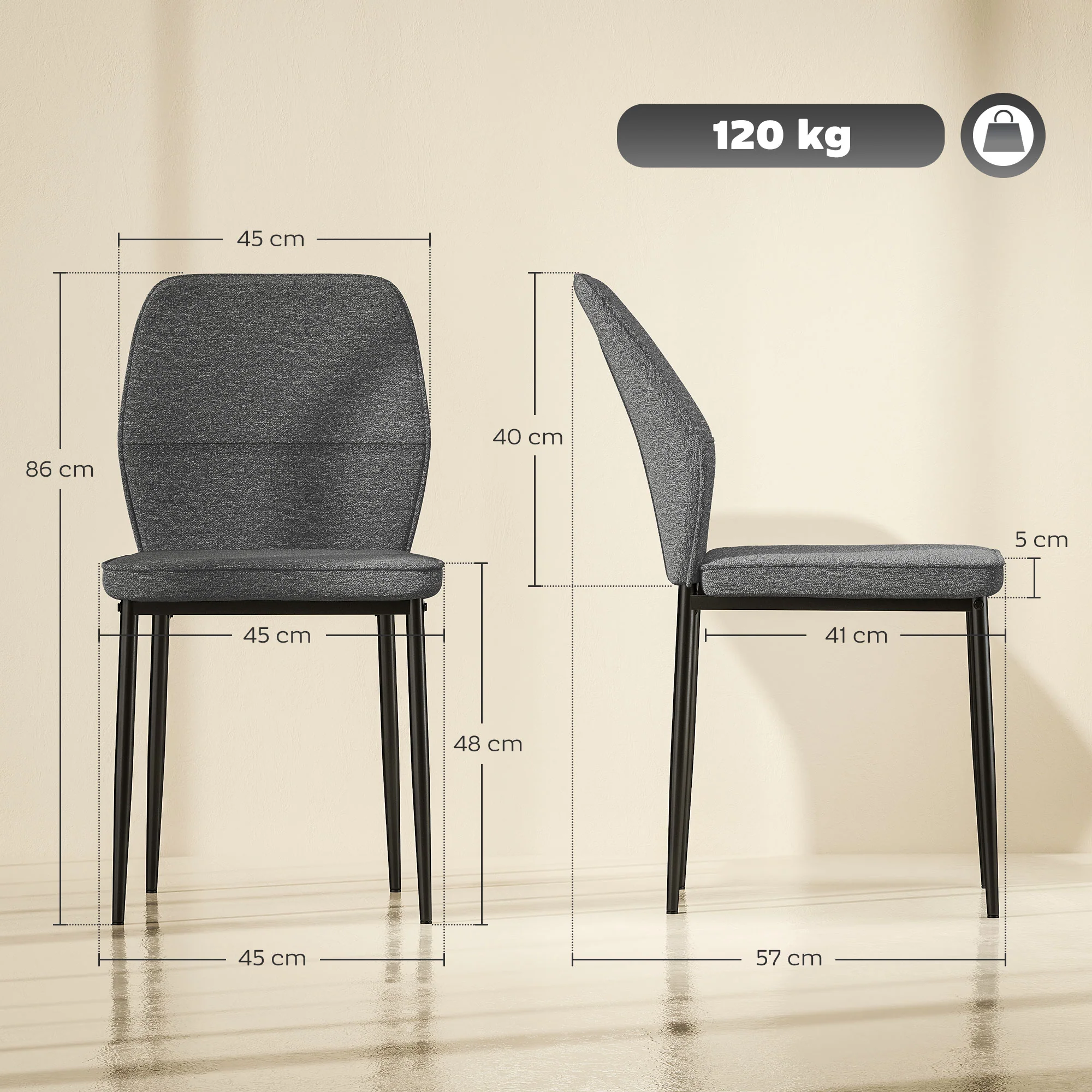 HOMCOM Set of 2 Dining Chairs with Curved Back Padded Seat for Kitchen - Image 14