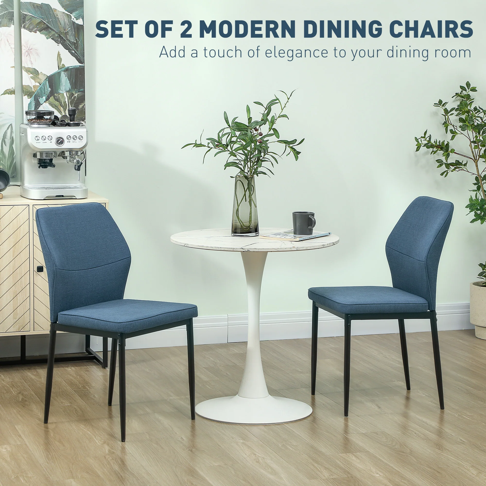 HOMCOM Set of 2 Dining Chairs with Curved Back Padded Seat for Kitchen - Image 3