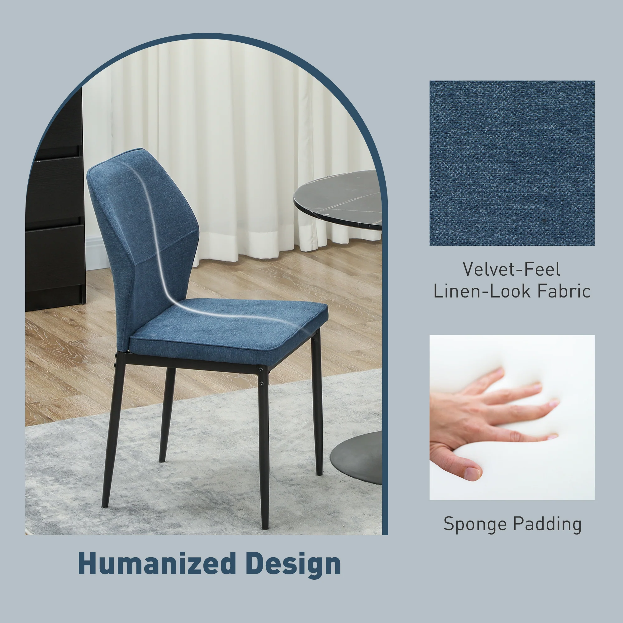 HOMCOM Set of 2 Dining Chairs with Curved Back Padded Seat for Kitchen - Image 4