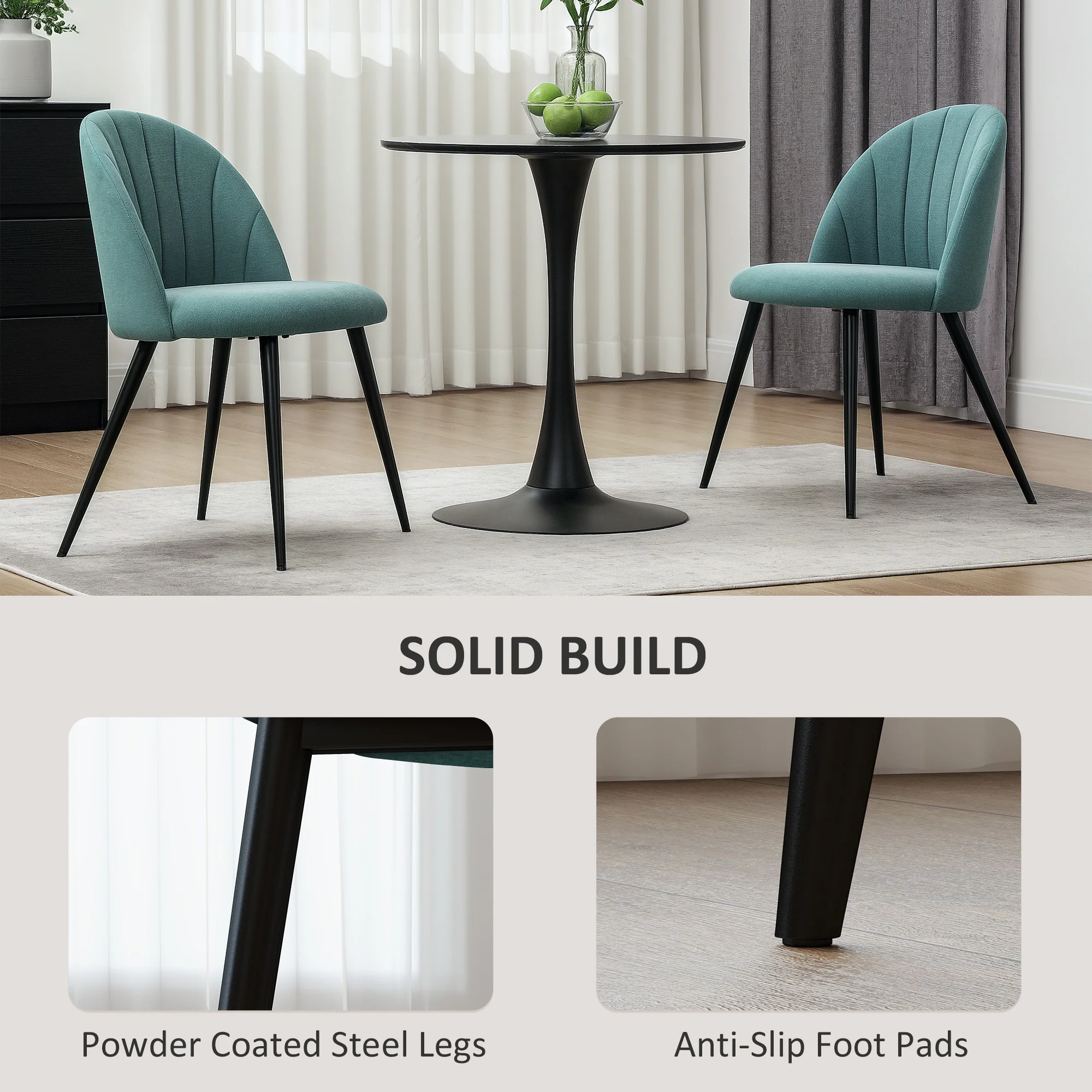 HOMCOM Set of 2 Dining Chairs with Shell Backrest and Padded Seat - Image 15