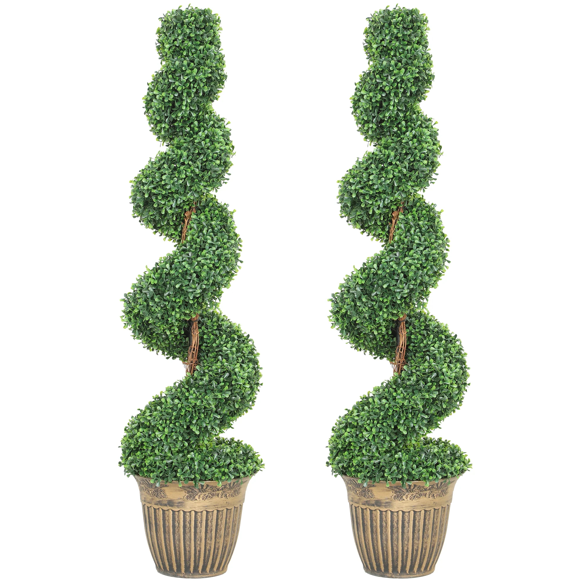 HOMCOM Set Of 2 Potted Artificial Plants, Topiary Spiral Boxwood Trees