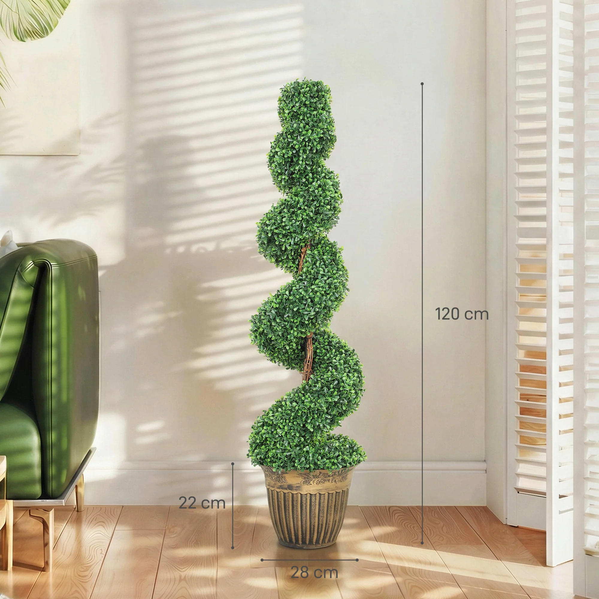 HOMCOM Set Of 2 Potted Artificial Plants, Topiary Spiral Boxwood Trees - Image 3