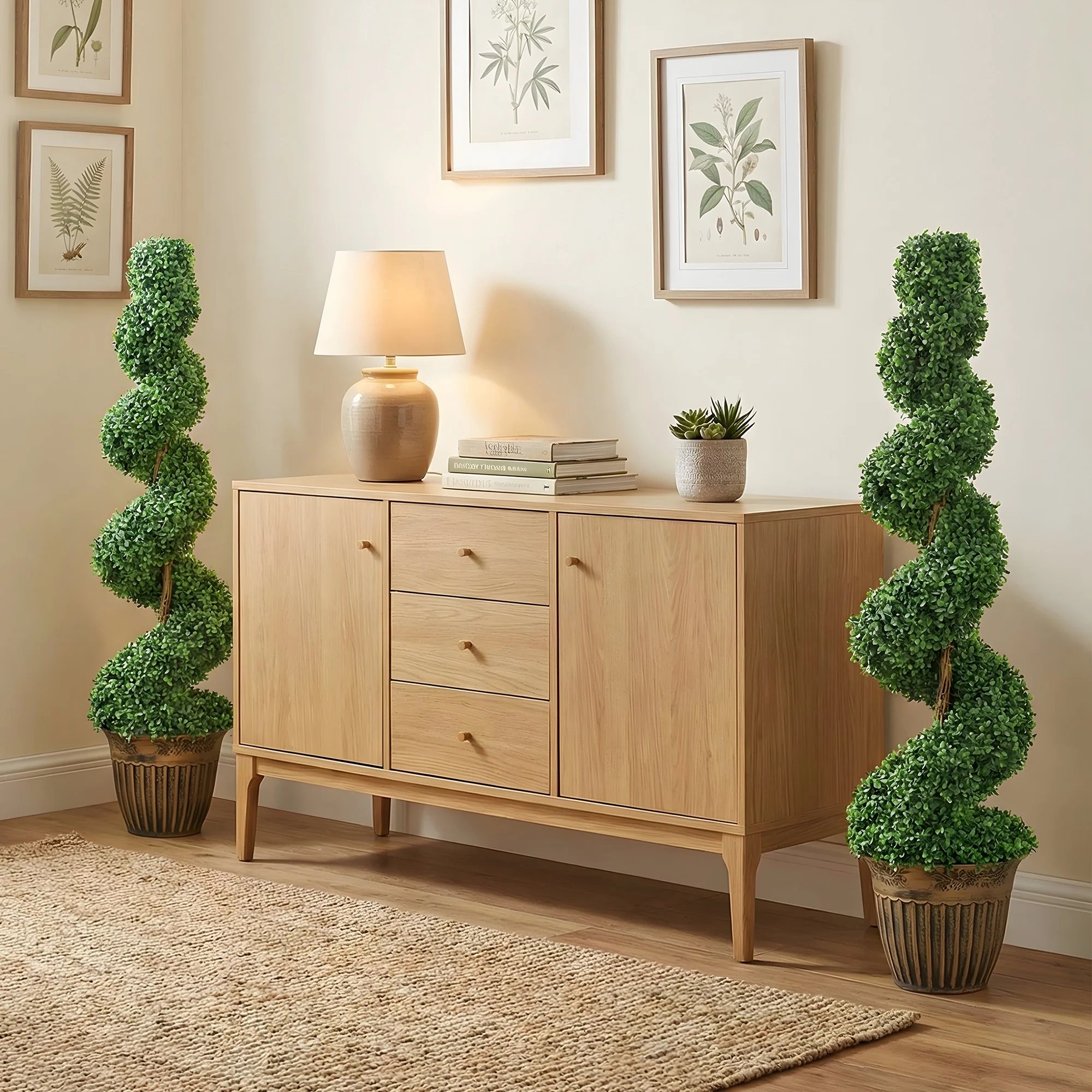 HOMCOM Set Of 2 Potted Artificial Plants, Topiary Spiral Boxwood Trees - Image 7