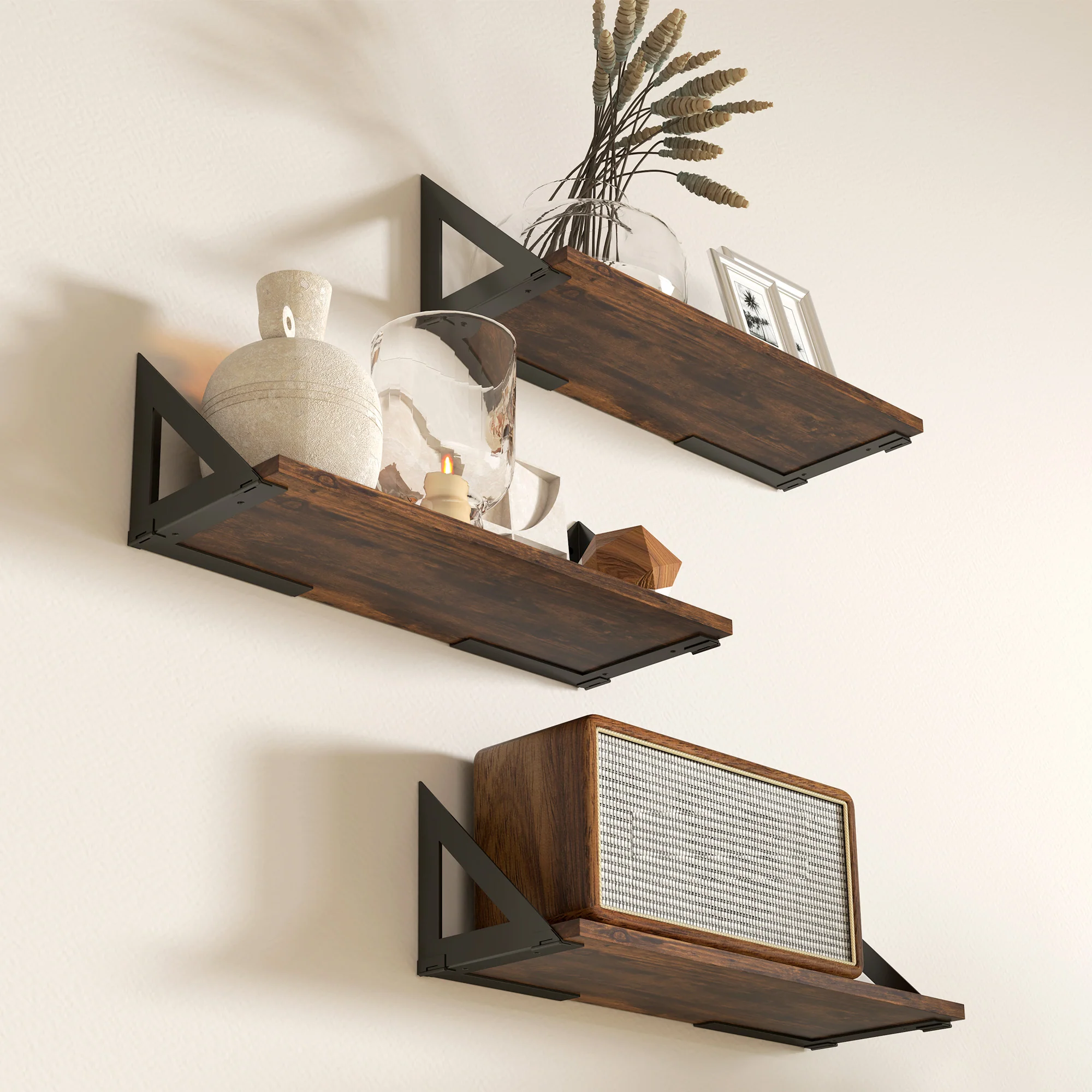 HOMCOM Set Of 3 Vintage Wall Shelves For Living Room Rustic Brown - Image 9