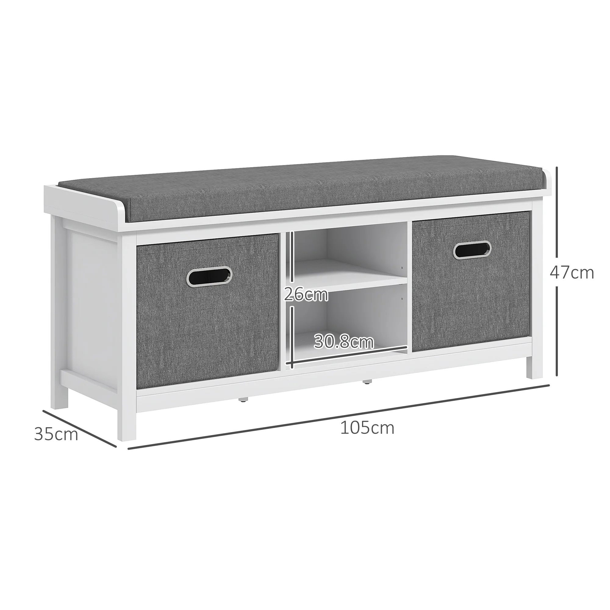 HOMCOM Shoe Bench With Cushioned Seat Fabric Drawers For Entryway Hallway White - Image 5