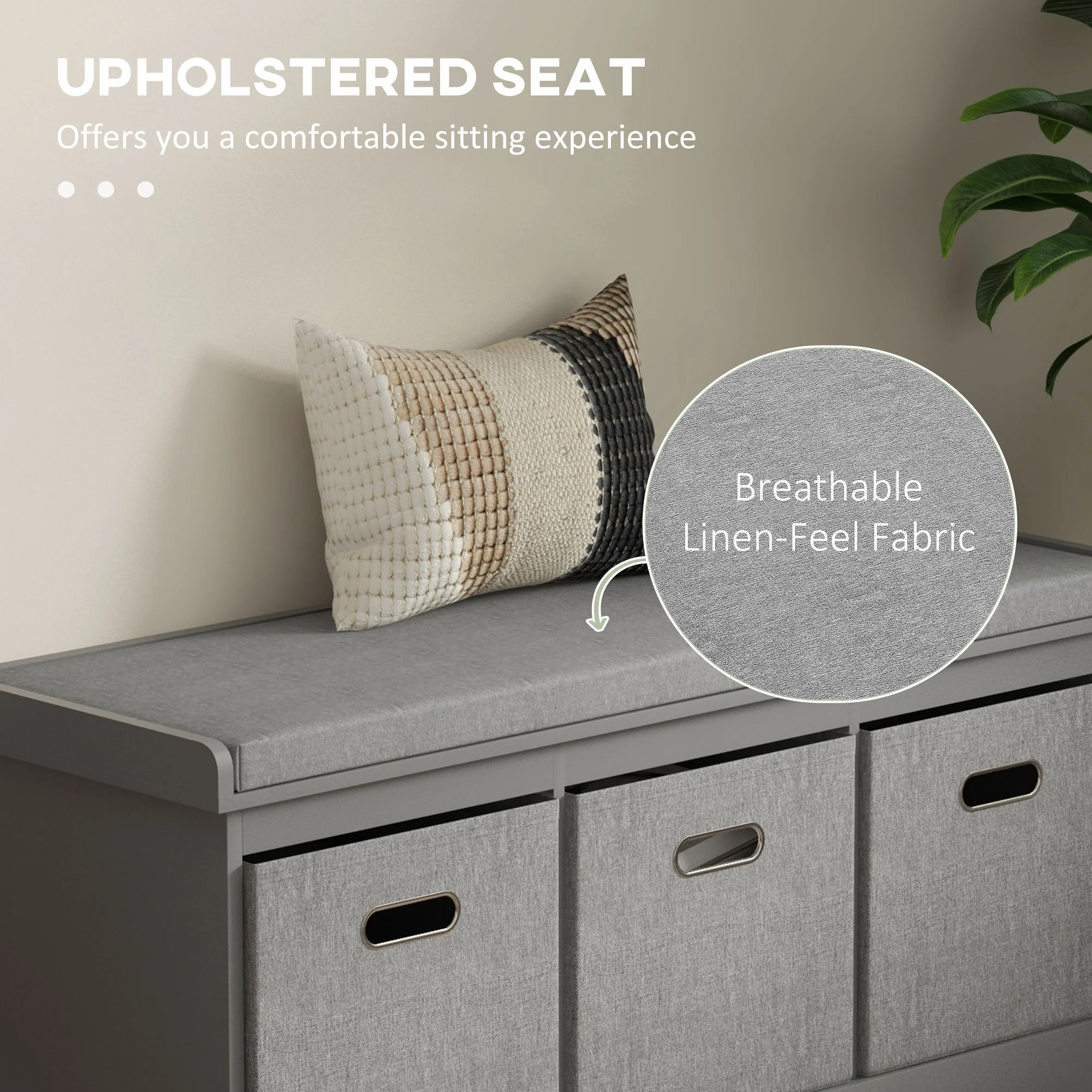 HOMCOM Shoe Bench with Seat, Shoe Storage Bench with Fabric Drawers, Grey - Image 3