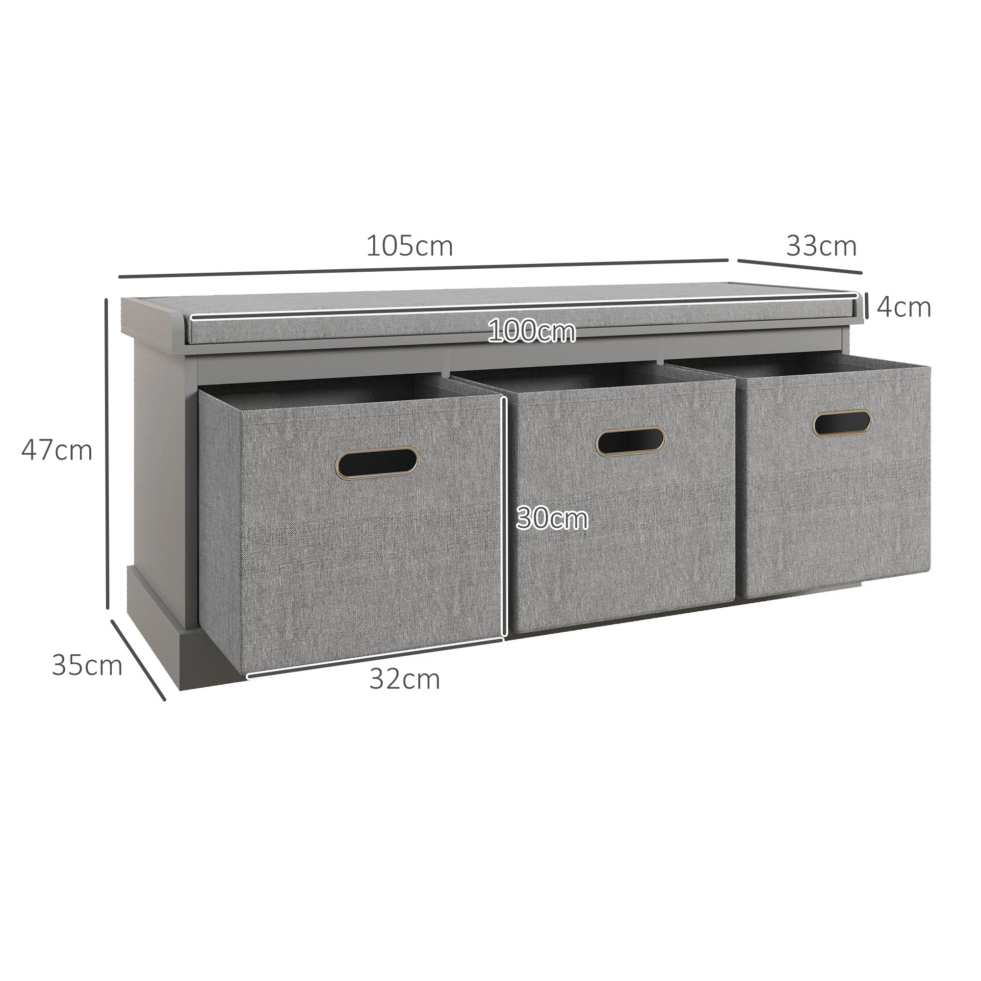 HOMCOM Shoe Bench with Seat, Shoe Storage Bench with Fabric Drawers, Grey - Image 5