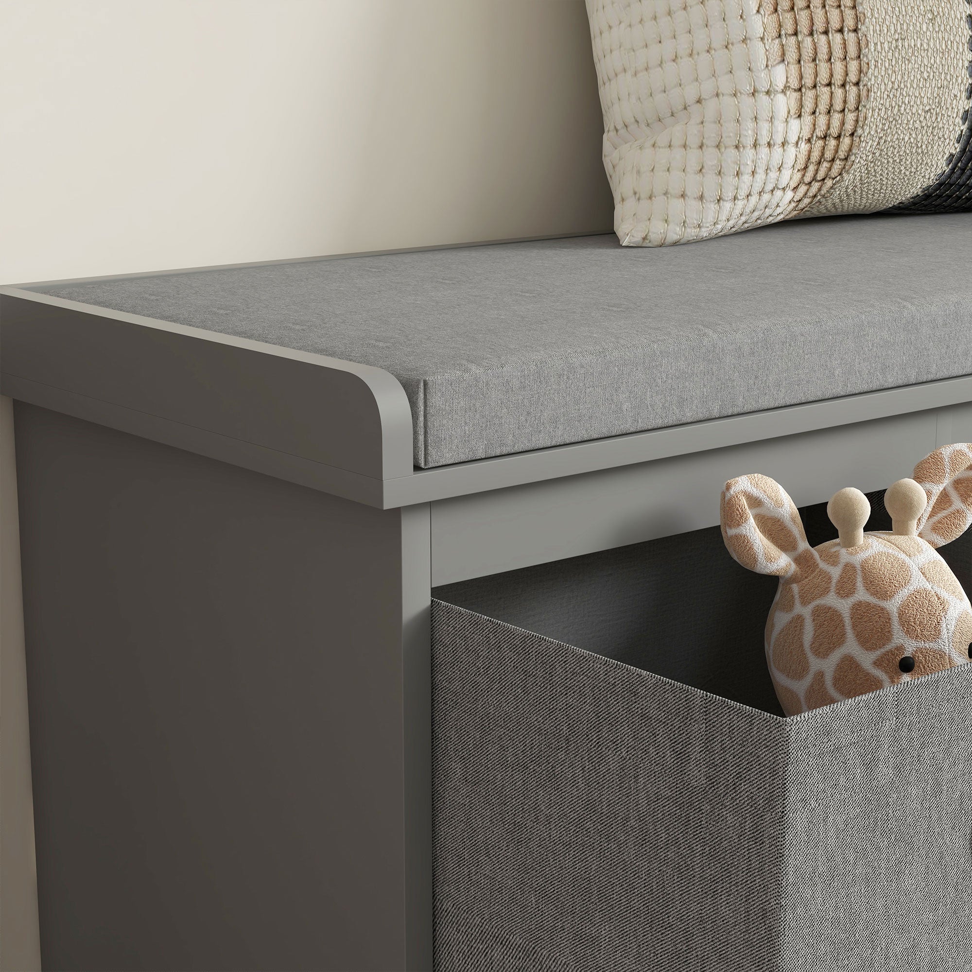 HOMCOM Shoe Bench with Seat, Shoe Storage Bench with Fabric Drawers, Grey - Image 8