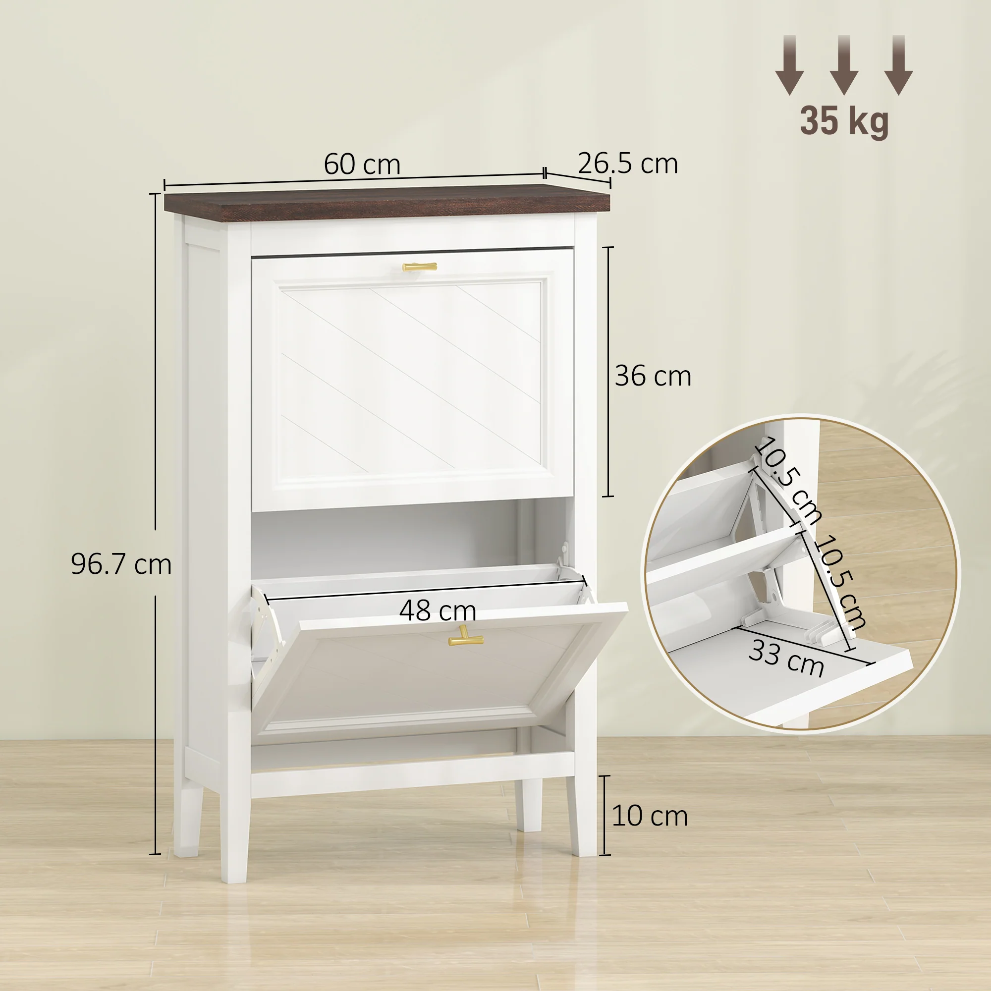 HOMCOM Shoe Cabinet with 2 Flip Drawers, Narrow Shoe Storage Cabinet, White - Image 5
