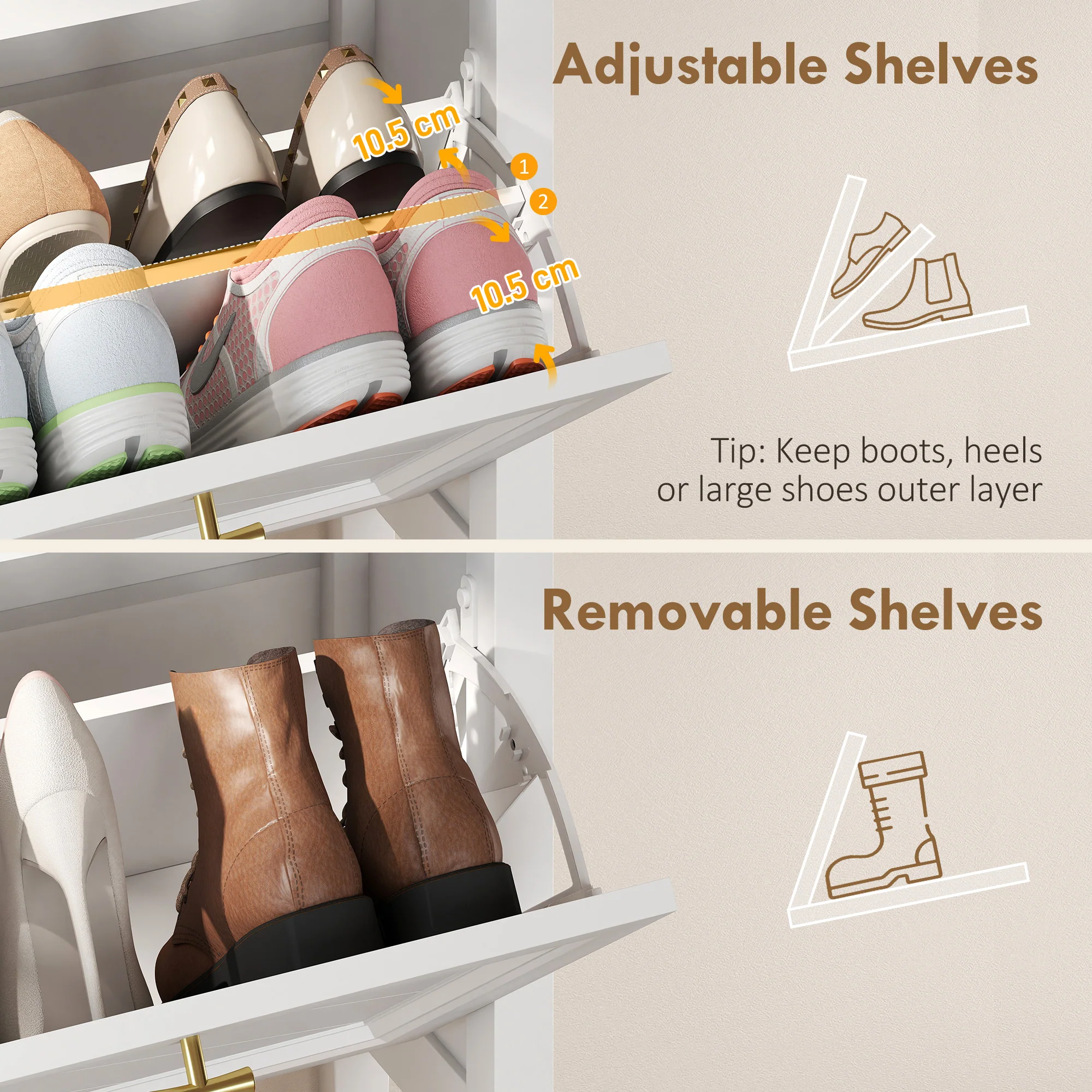 HOMCOM Shoe Cabinet with 2 Flip Drawers, Narrow Shoe Storage Cabinet, White - Image 6