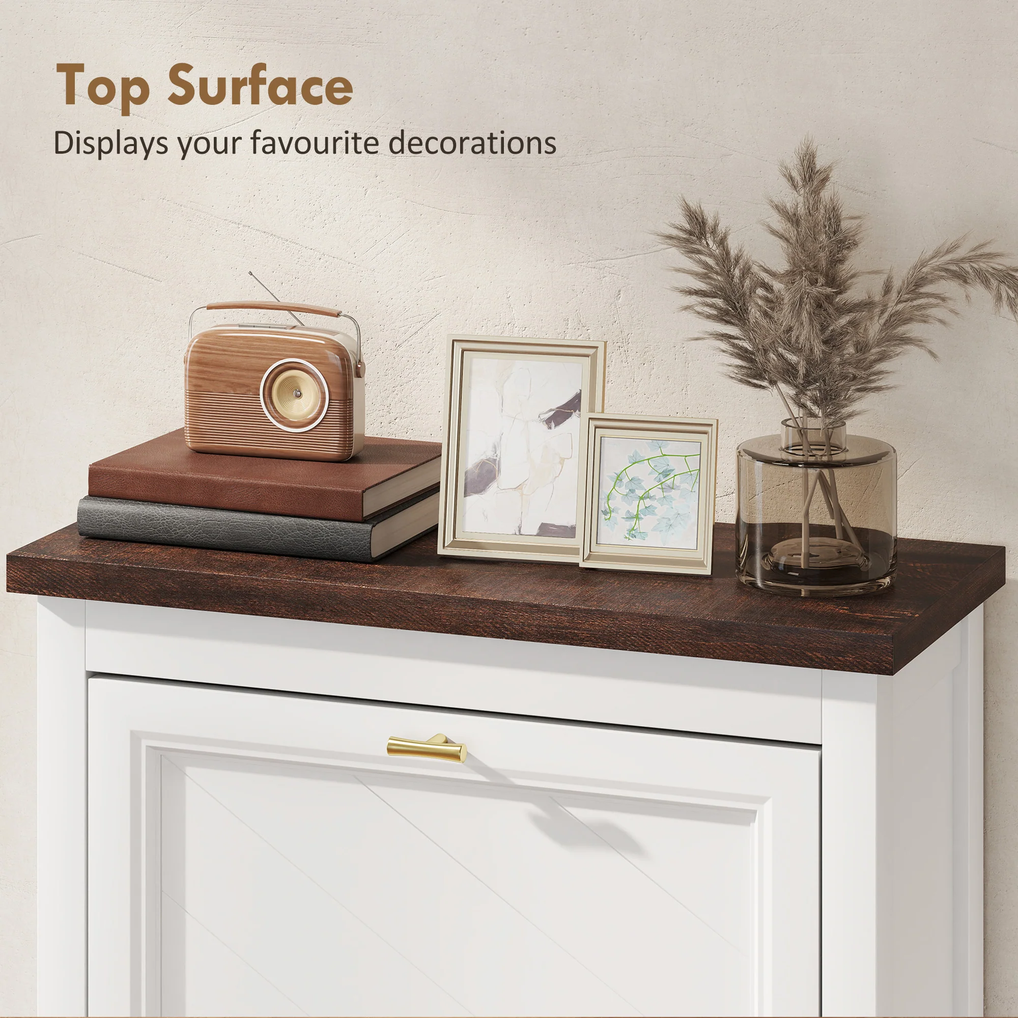 HOMCOM Shoe Cabinet with 2 Flip Drawers, Narrow Shoe Storage Cabinet, White - Image 7