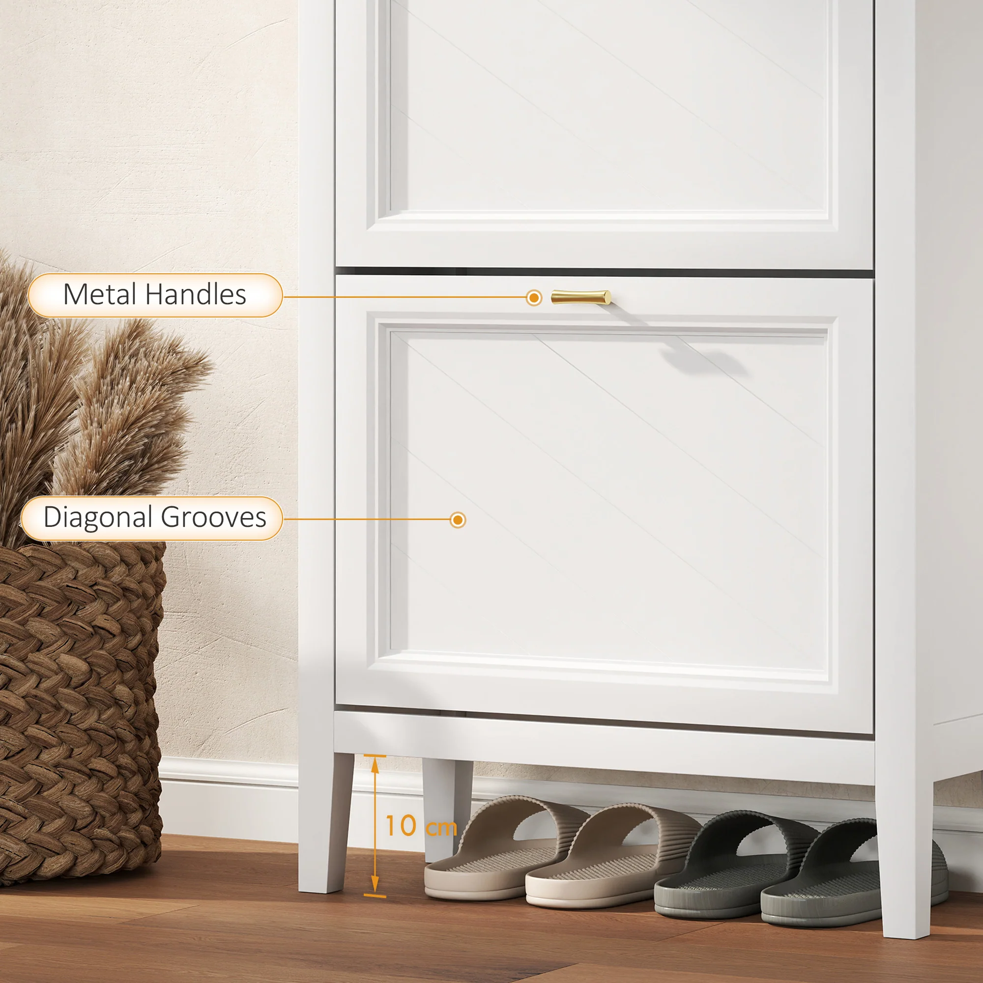 HOMCOM Shoe Cabinet with 2 Flip Drawers, Narrow Shoe Storage Cabinet, White - Image 8