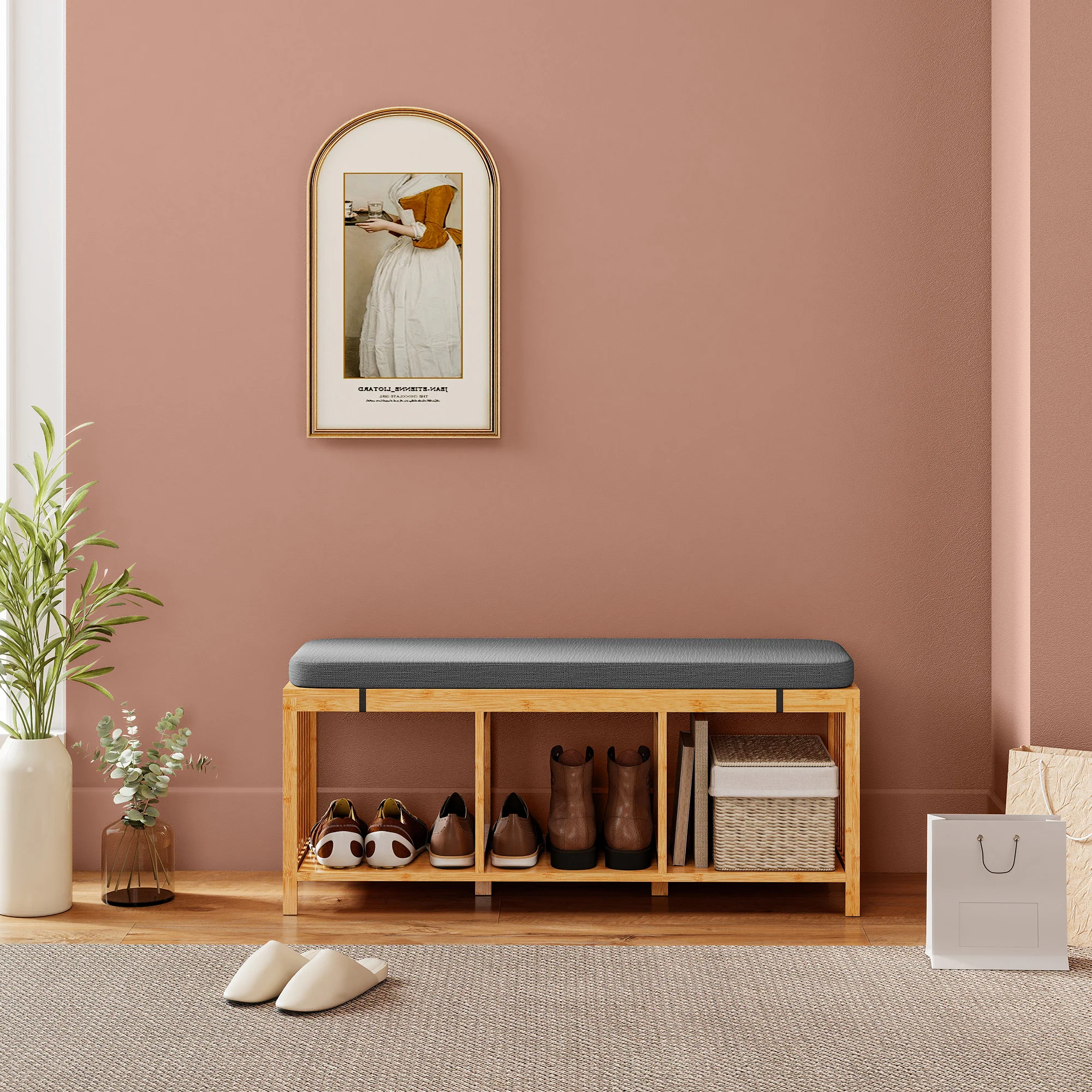 HOMCOM Shoe Rack With Seat, Bamboo Storage Bench, Natural Wood Finish - Image 7