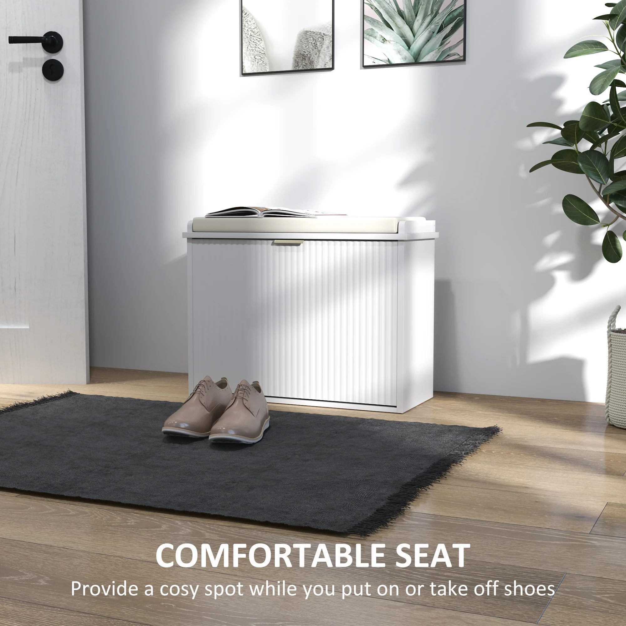 HOMCOM Shoe Storage Bench With Cushion And Flip-Drawer 62x26x47.5cm - Image 12